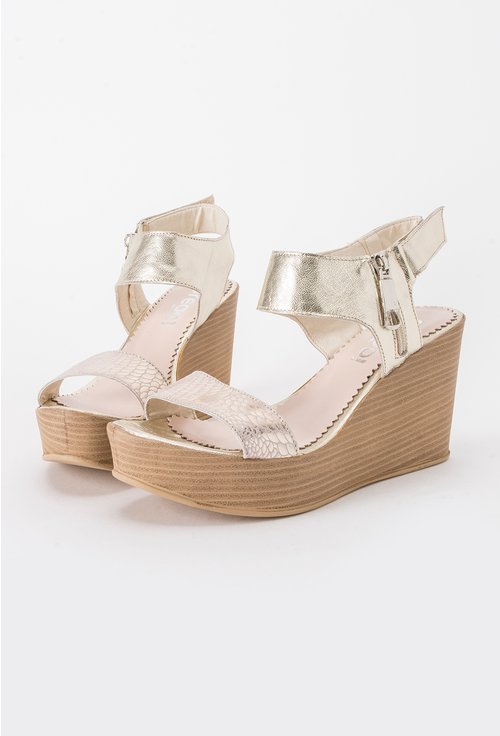 Sandale aurii cu platforma Sonia | Sandale cu imprimeu tip 