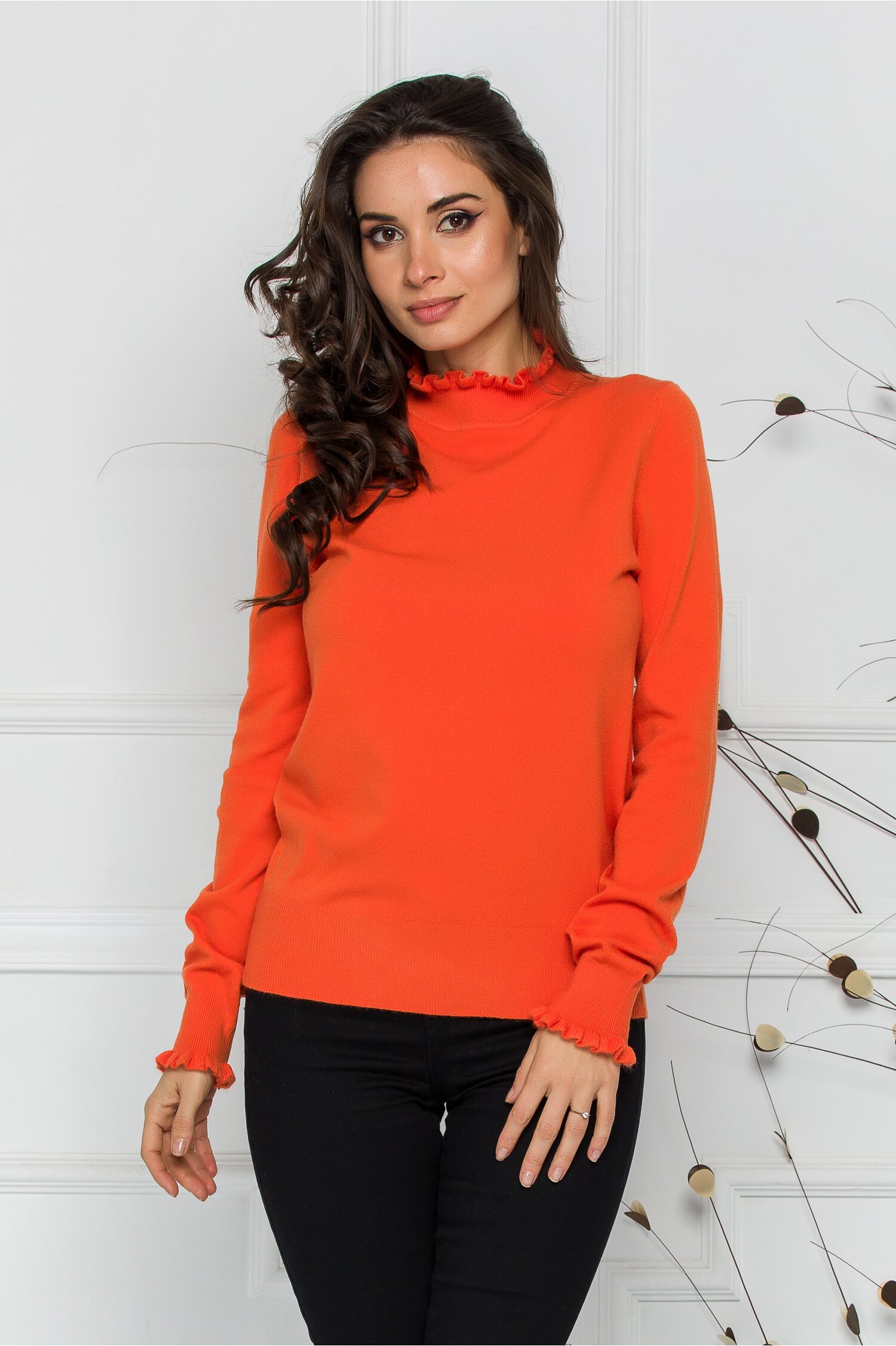 Bluza Crina orange cu guler si mansete incretite
