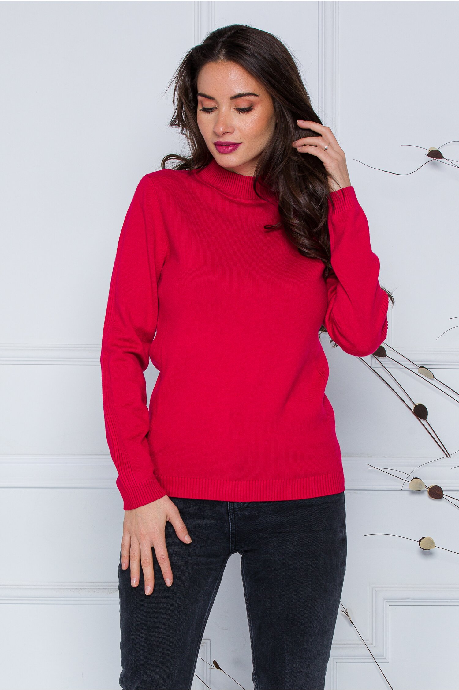 Bluza Dori rosie cu textura striata pe maneci si laterale
