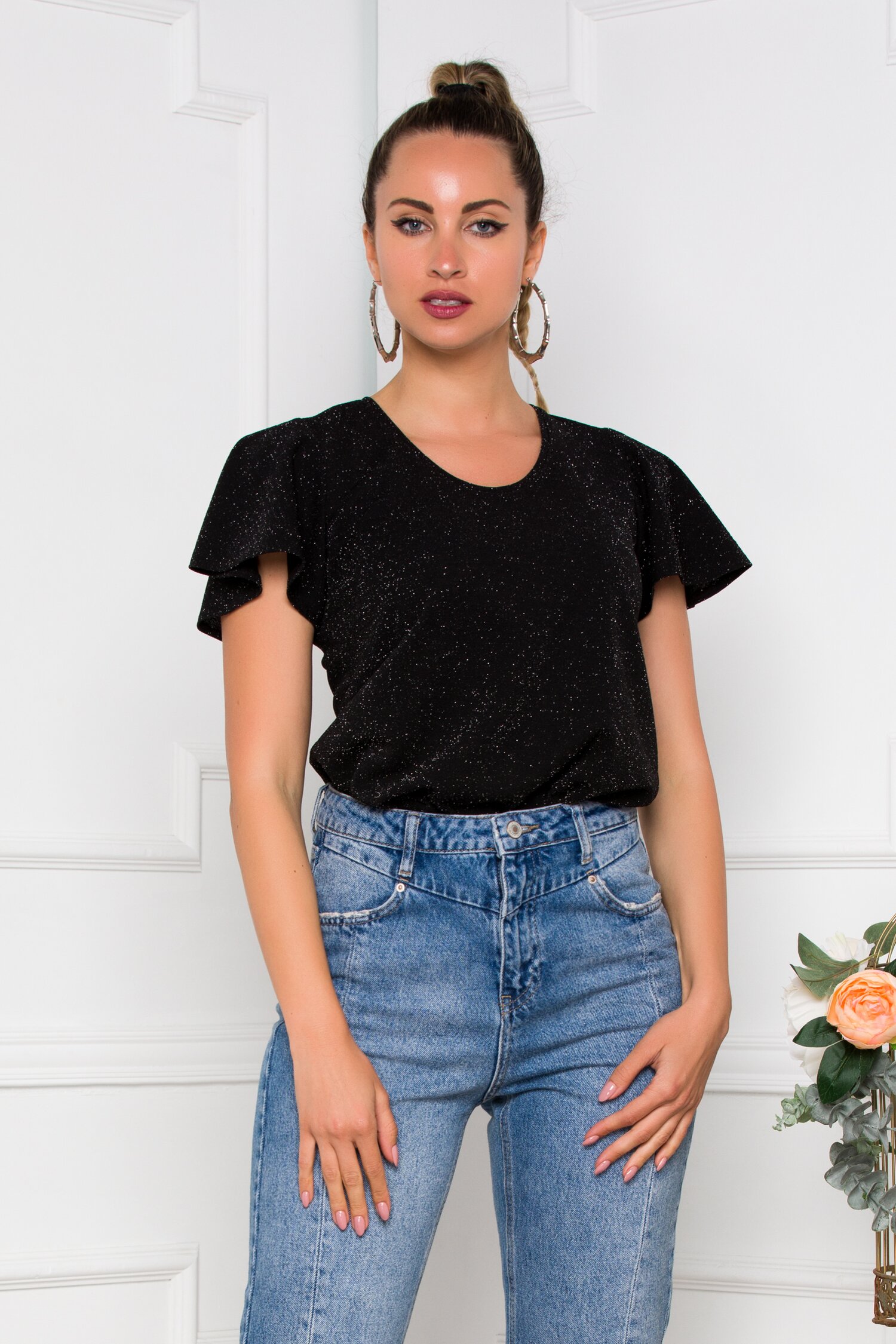 Bluza Ella Collection Ema neagra cu fir stralucitor