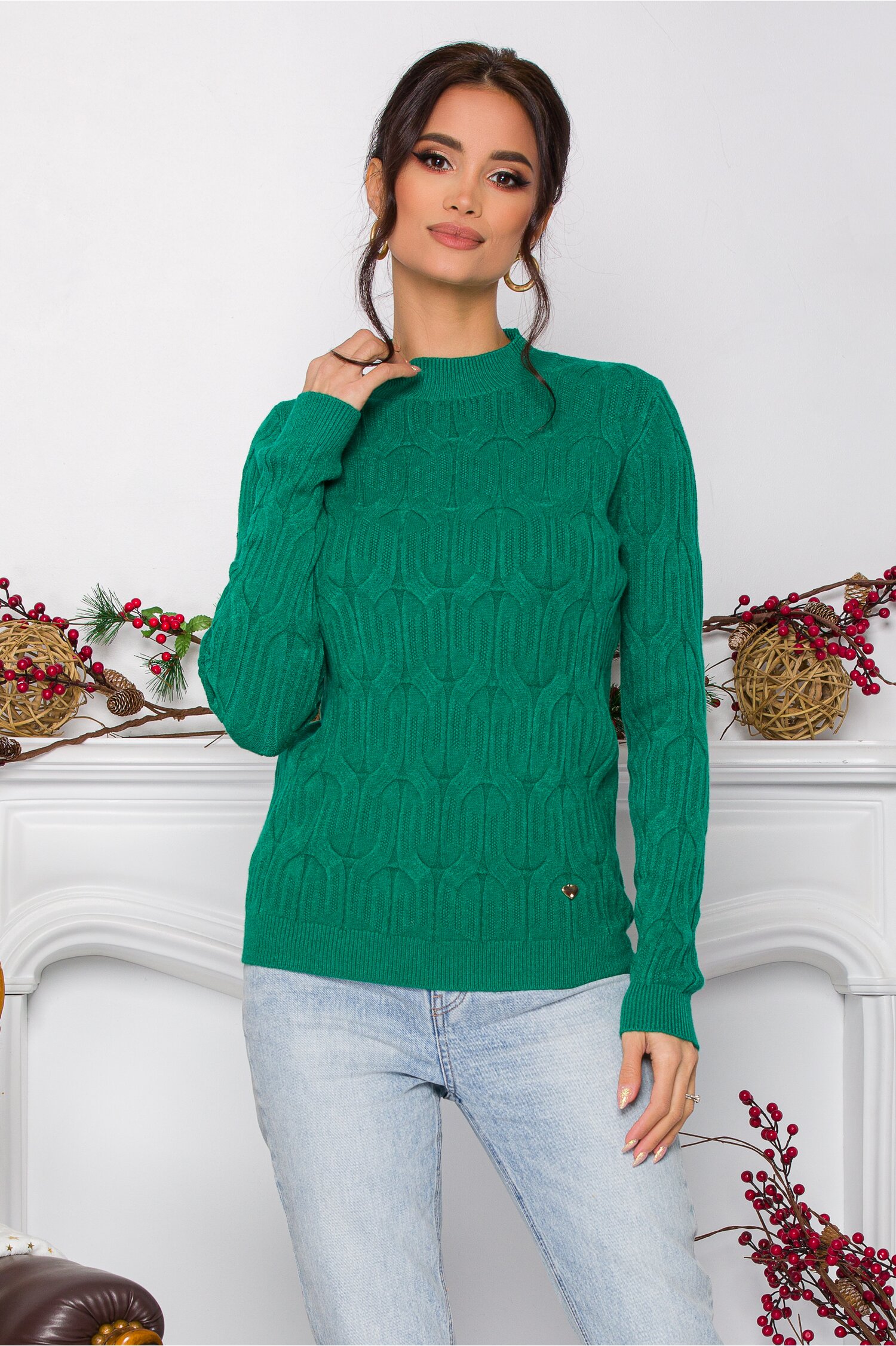 Bluza Irina verde din tricot cu model in relief