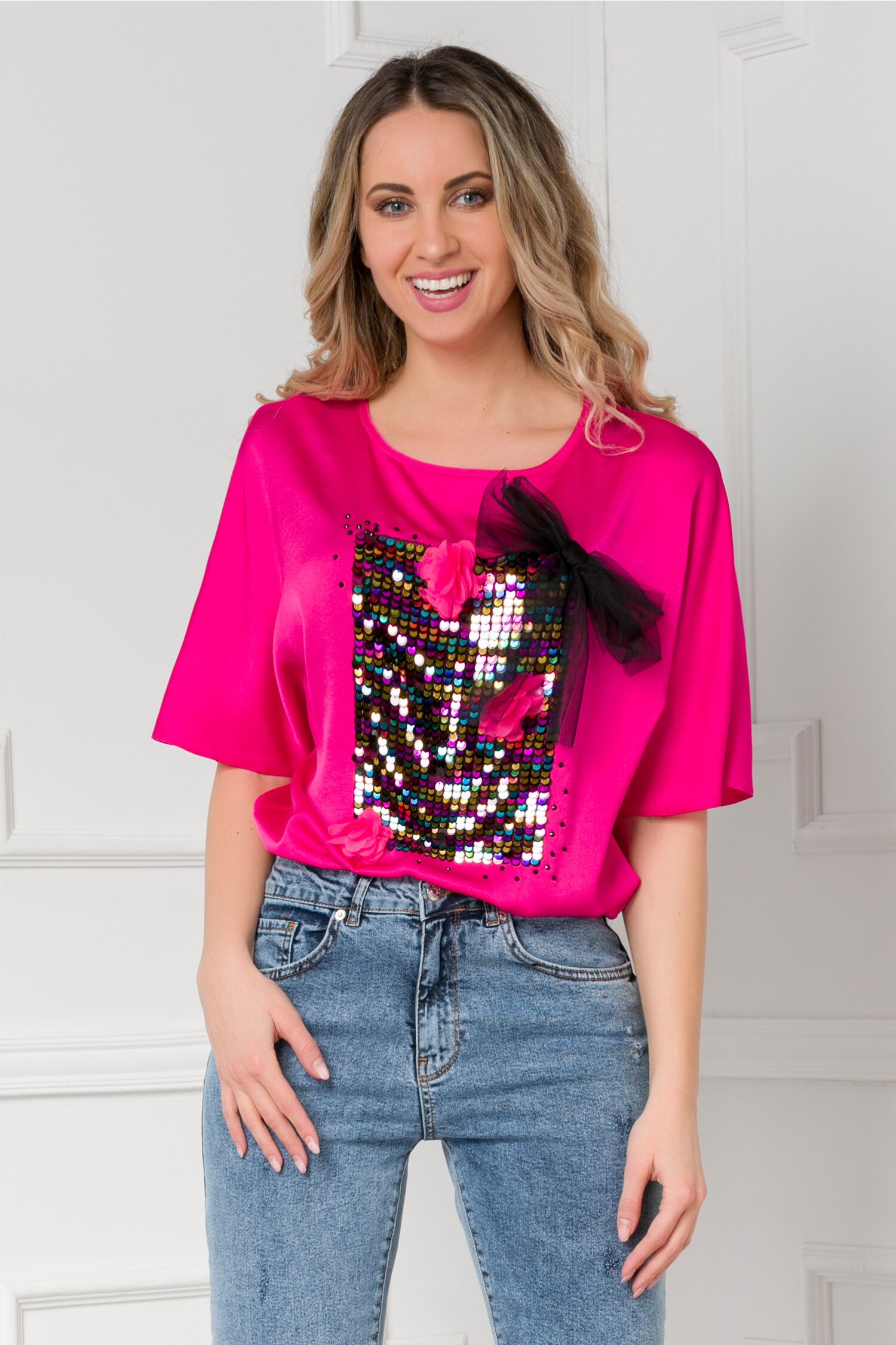 Bluza LaDonna fucsia cu paiete colorate