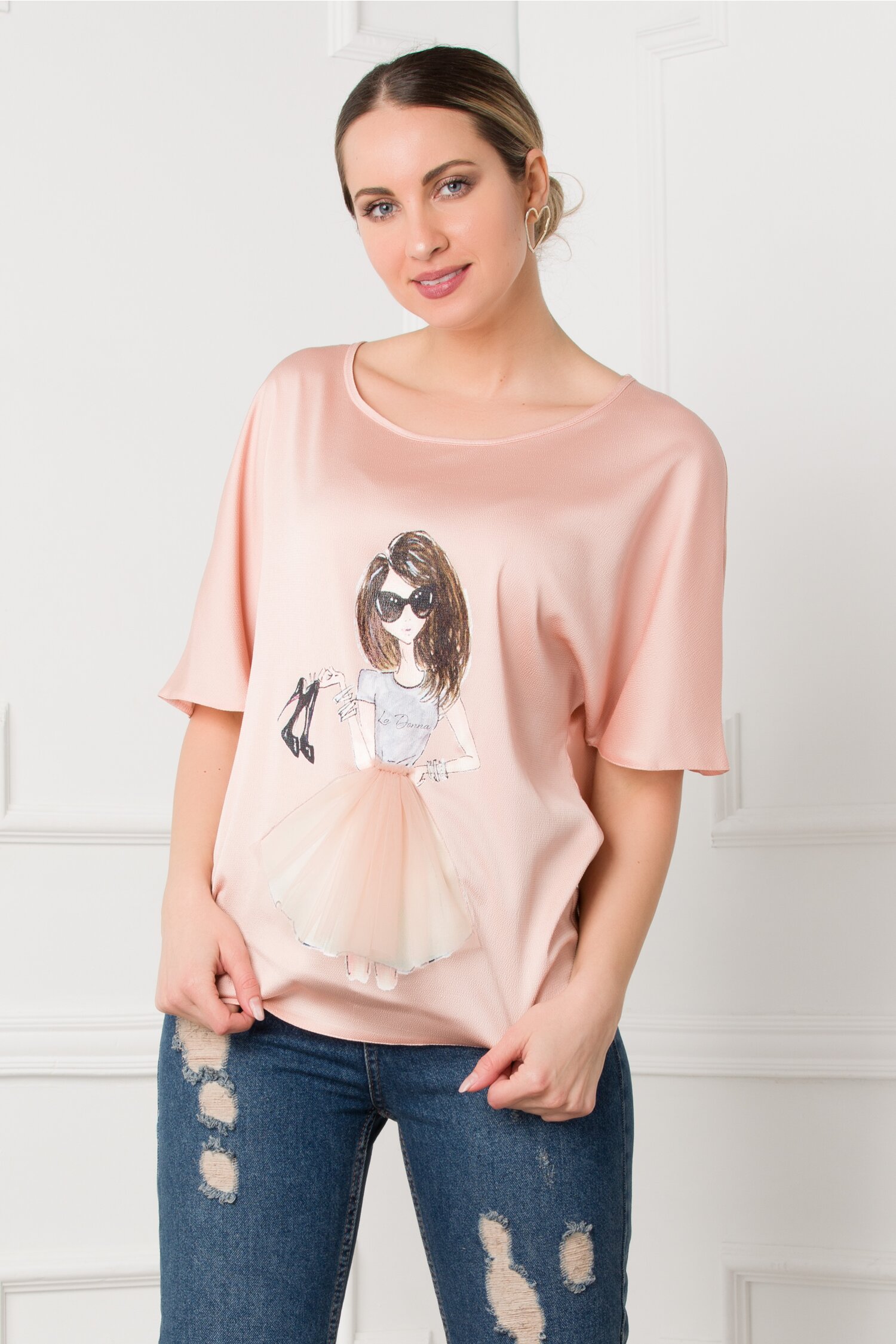 Bluza LaDonna roz cu imprimeu fashion girl