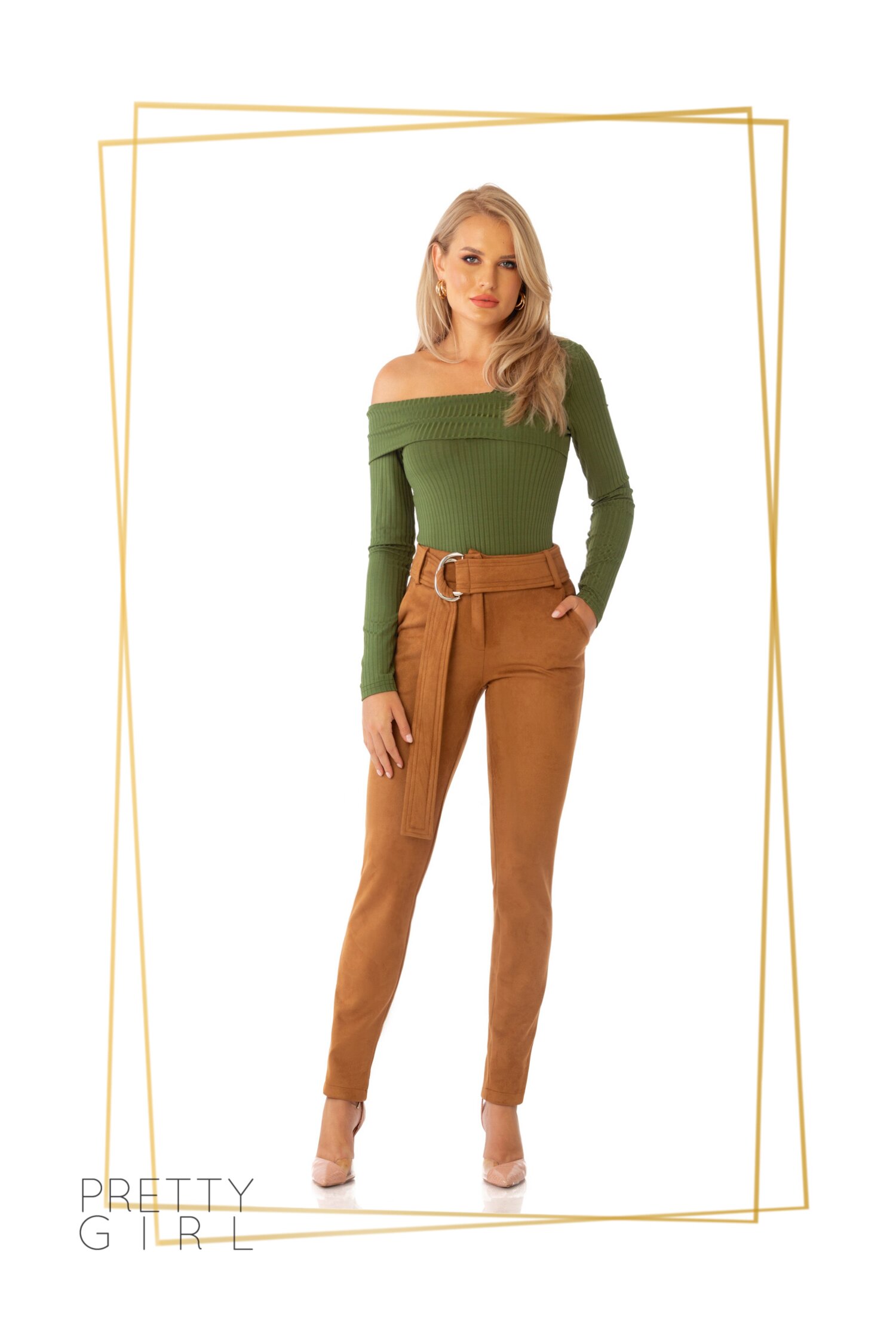 Bluza Pretty Girl verde cu un umar gol