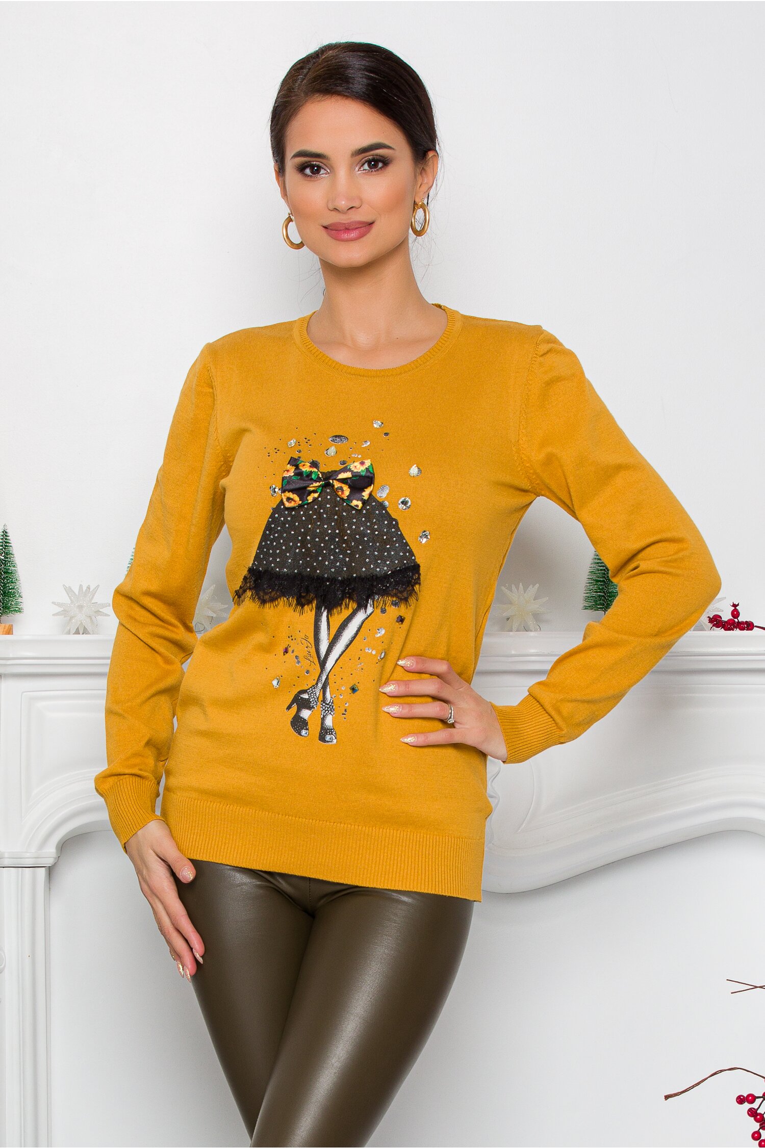 Bluza Sea galben mustar cu imprimeu fashion