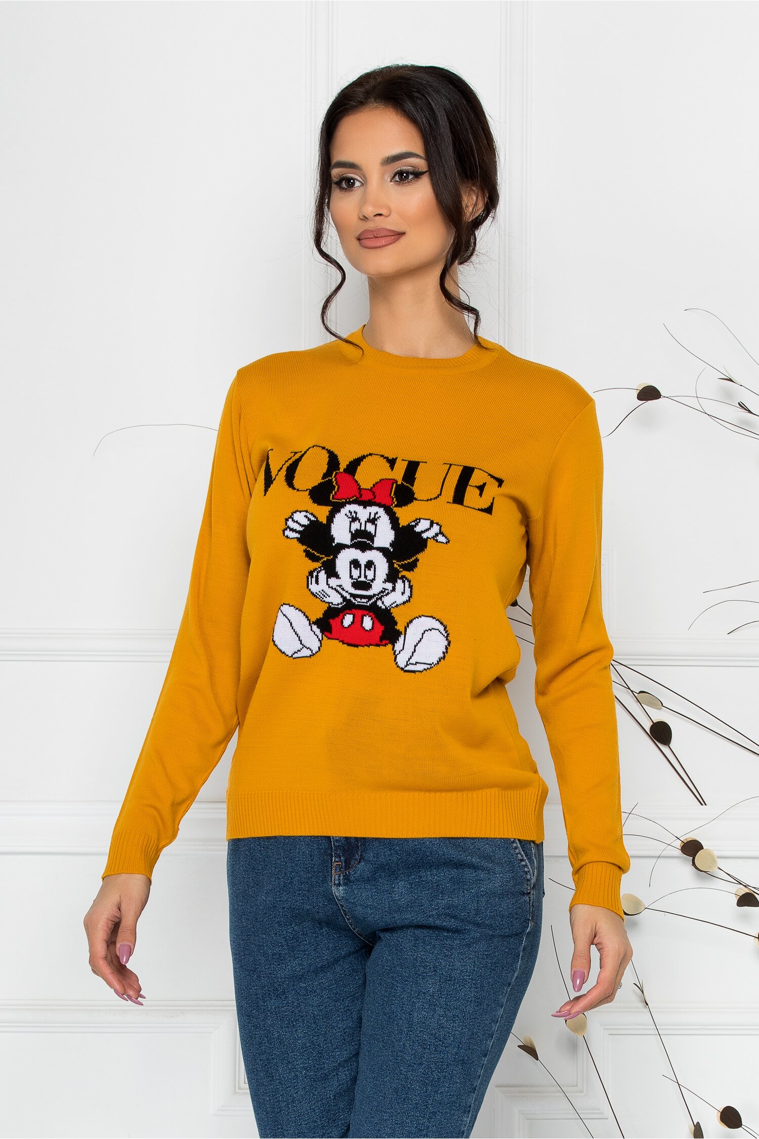 Bluza Vogue galben mustar cu imprimeu Disney