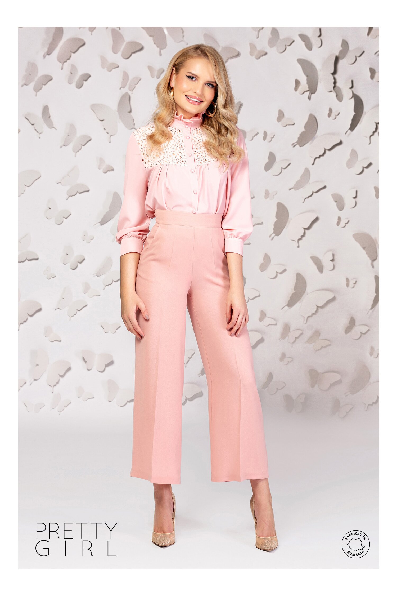 Camasa pretty girl roz cu dantela