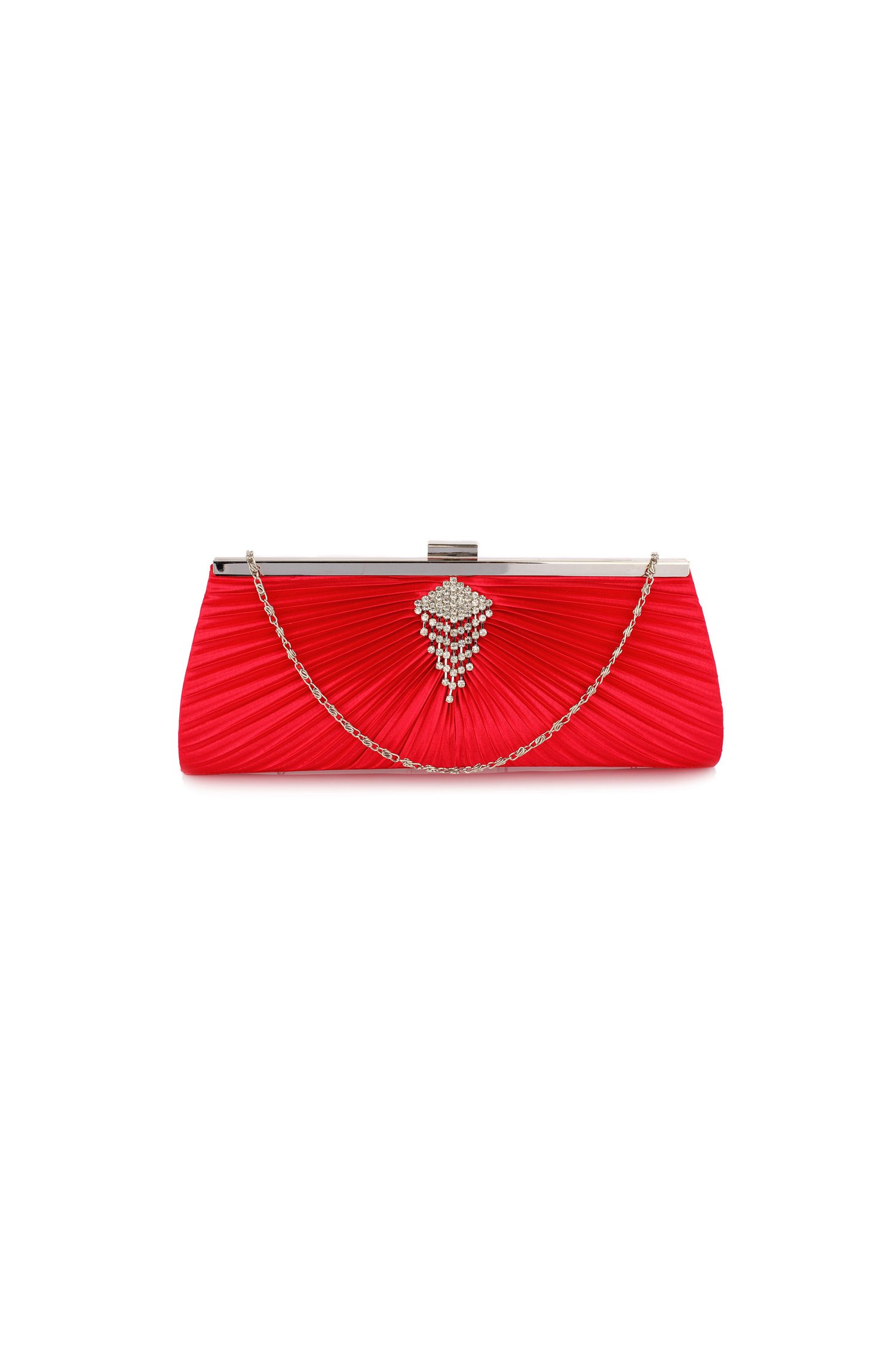 Clutch mesmy rosu din satin accesorizat cu strasuri