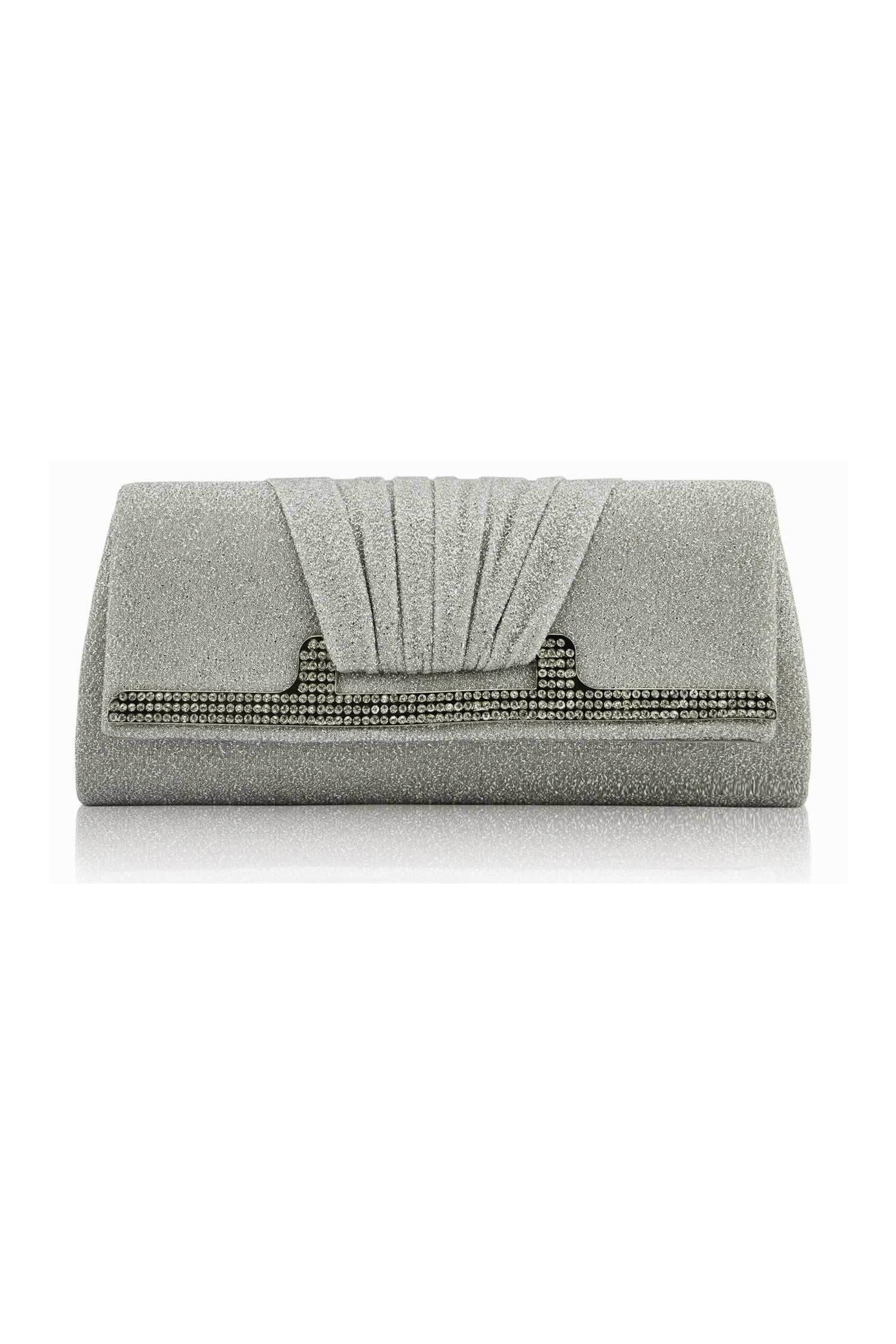 Clutch silver accesorizat cu fir lurex argintiu si strasuri stralucitoare