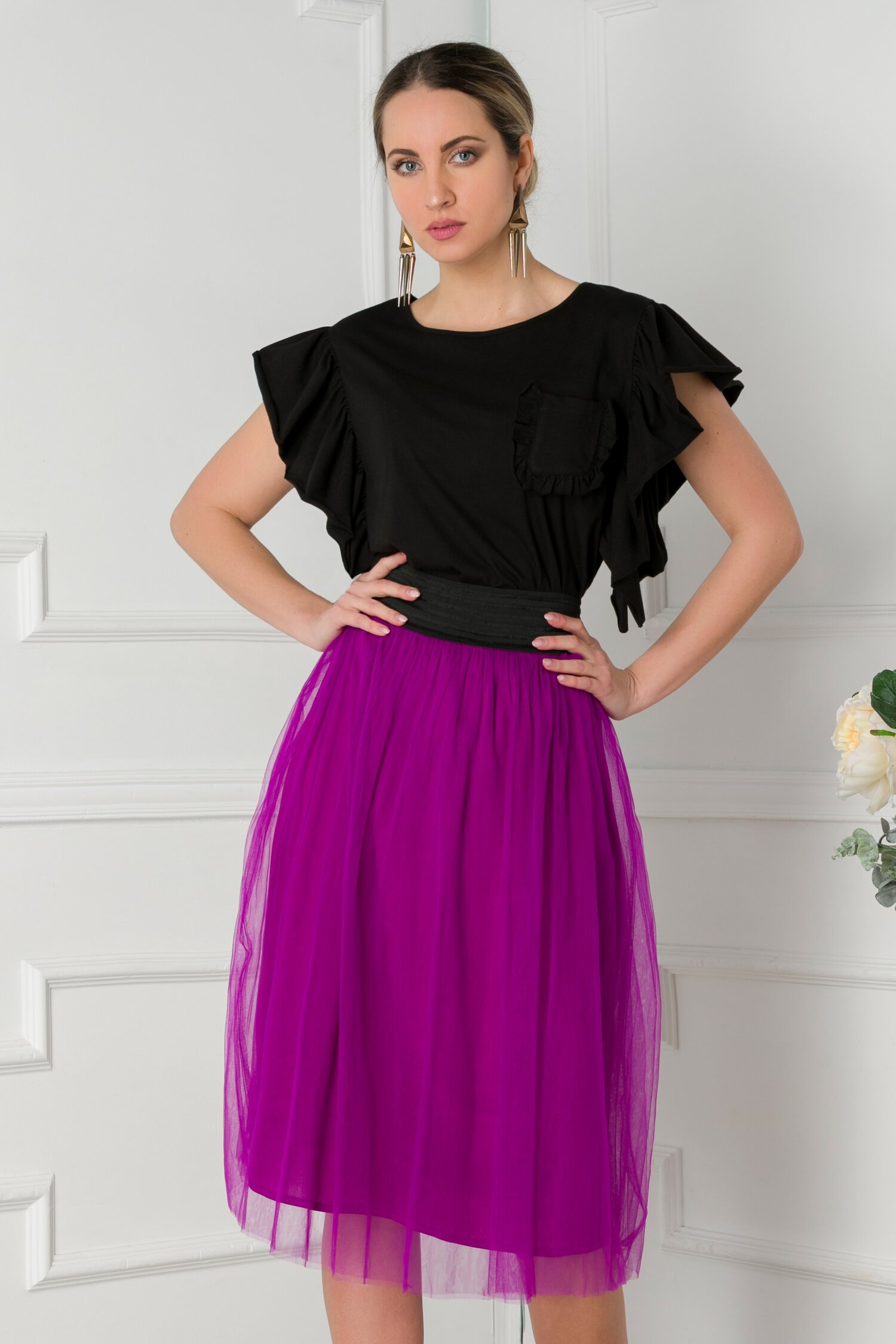 Fusta LaDonna mov midi din tull