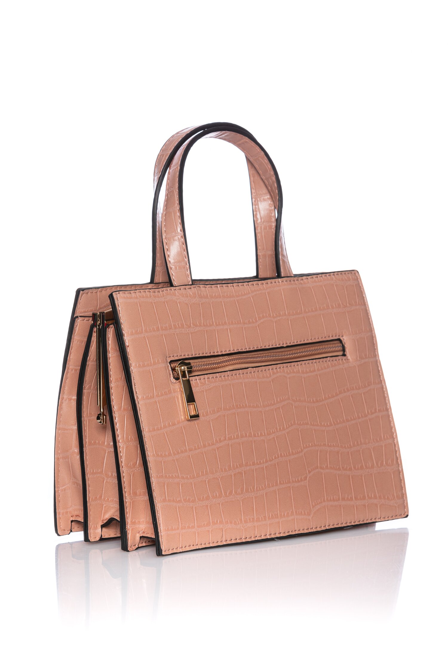 Geanta roze cu manere scurte si inchidere tip clutch