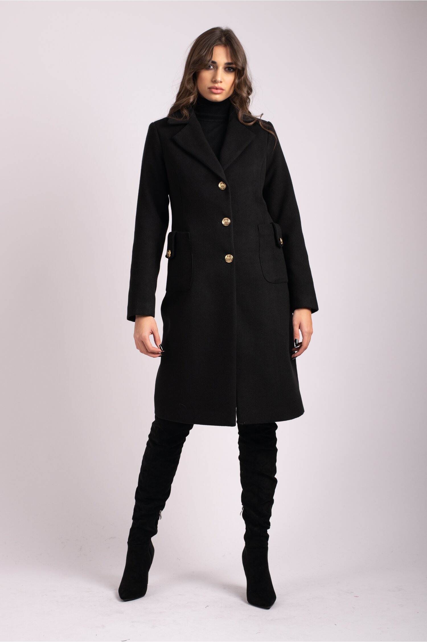 Palton LaDonna negru cu buzunare maxi