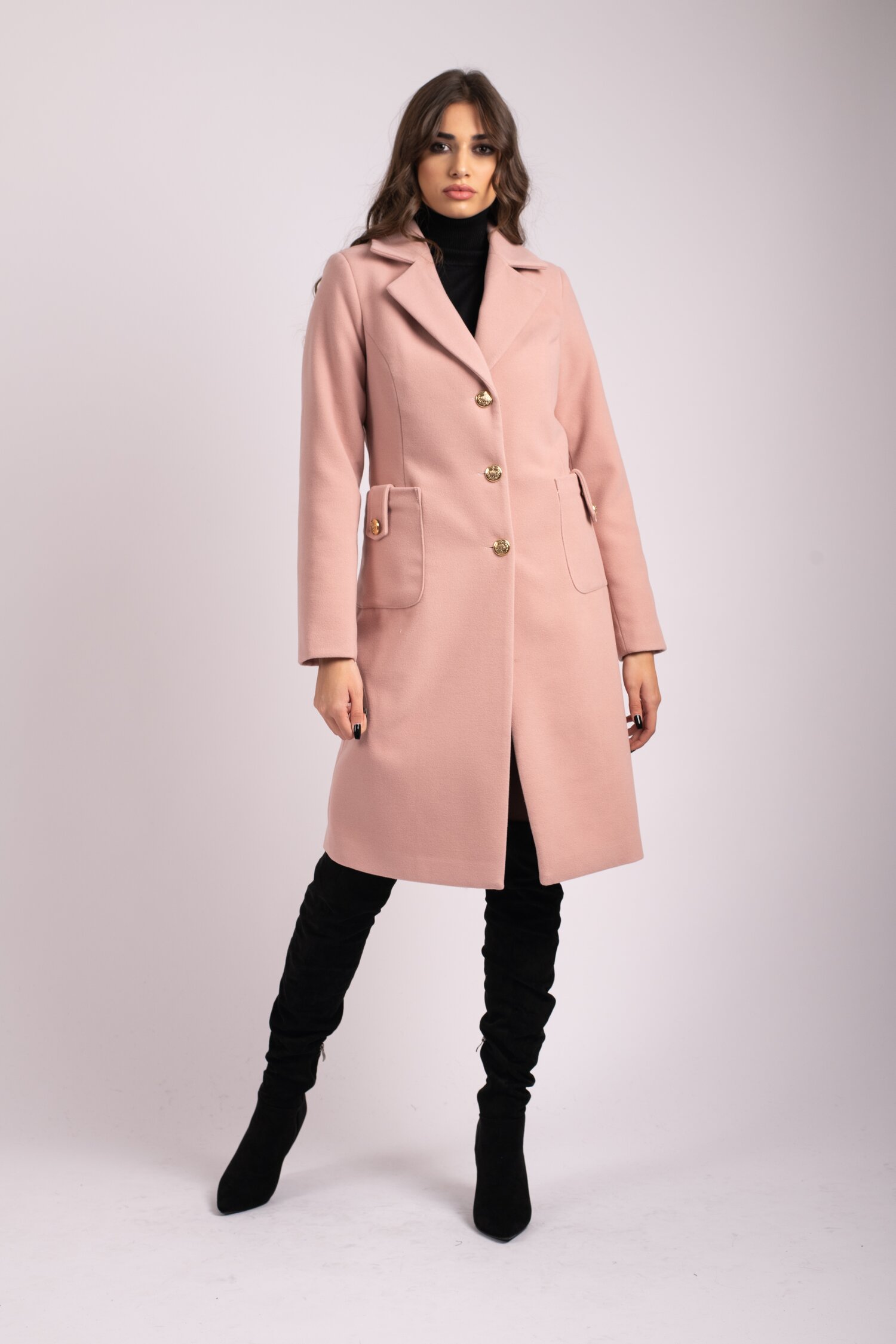 Palton LaDonna roz cu buzunare maxi