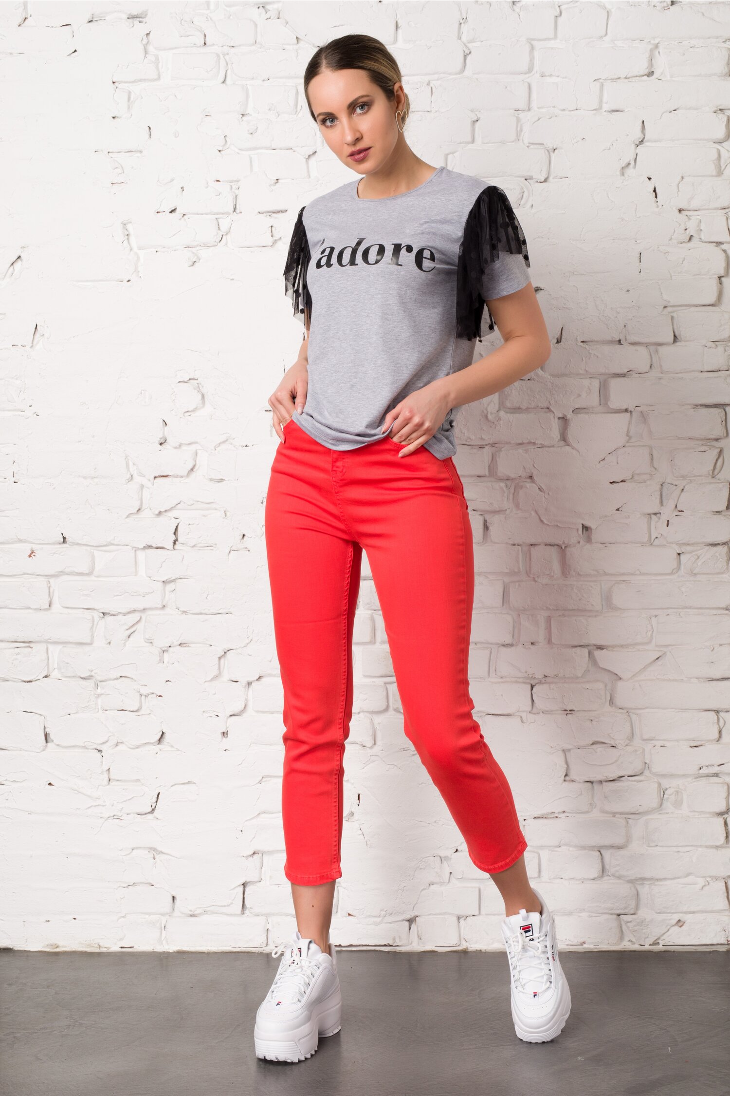 Pantaloni din denim corai