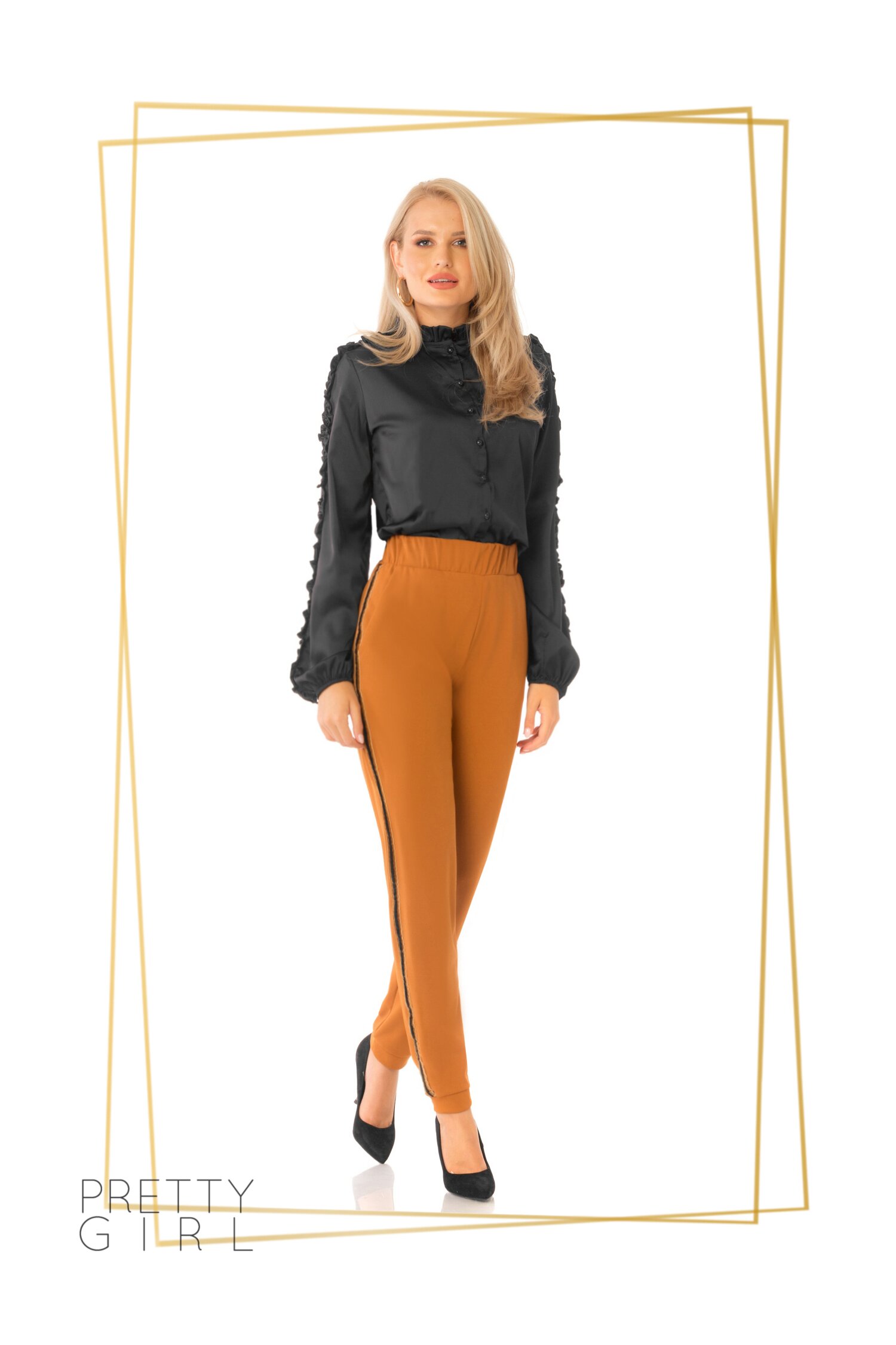 Pantaloni Pretty Girl maro cu dungi pe lateral