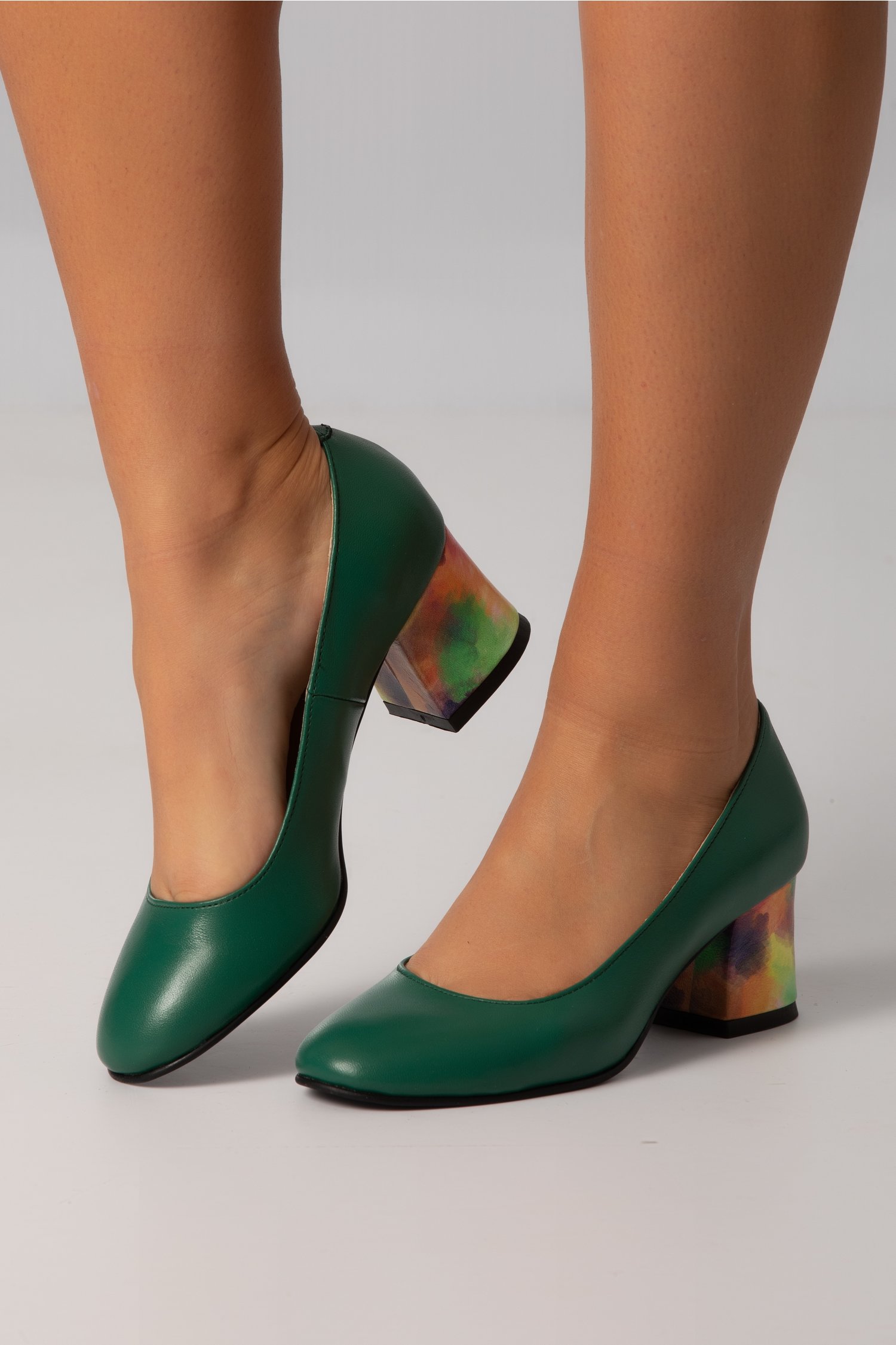 Pantofi aron verde proaspat office cu toc jos