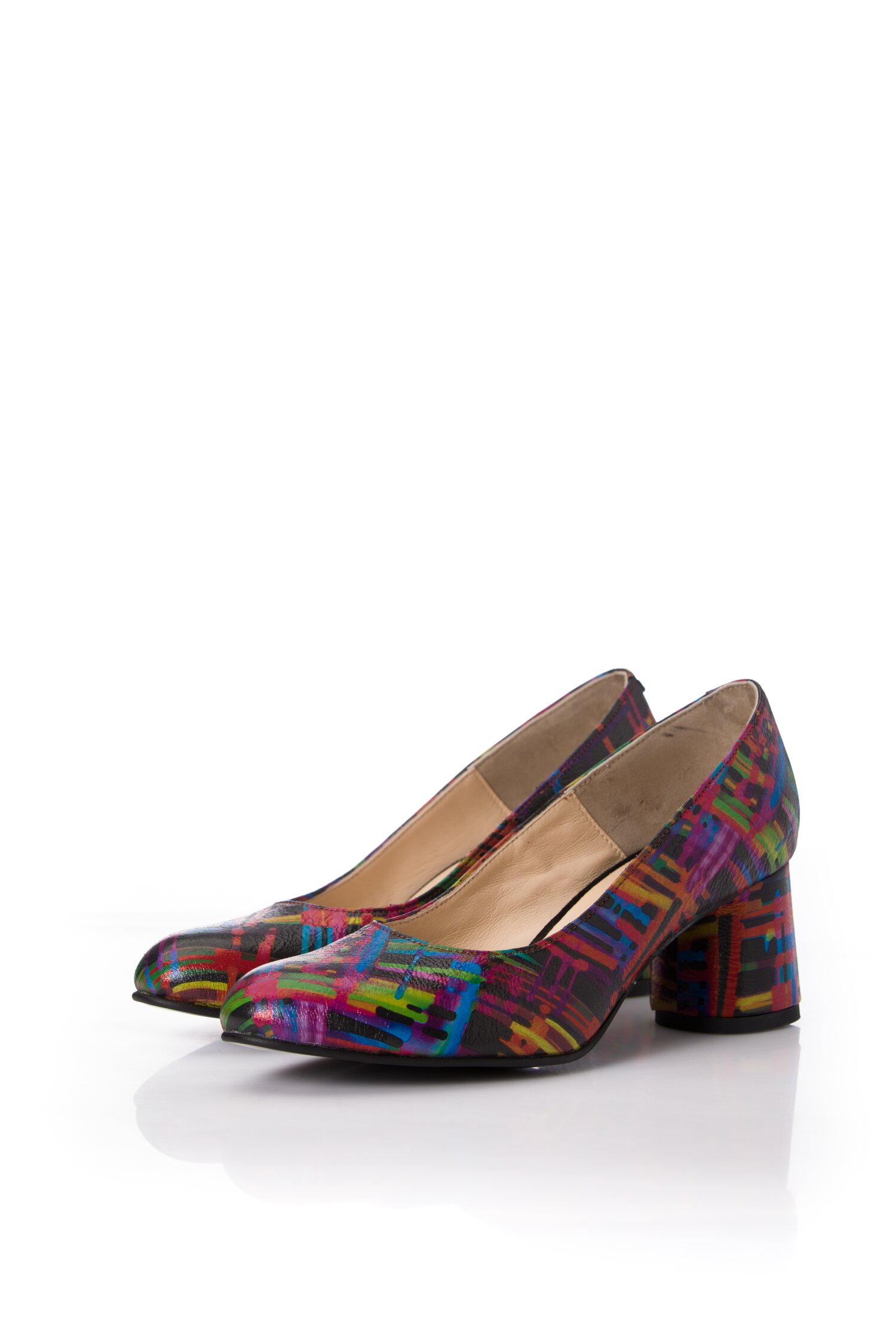 Pantofi din piele naturala cu imprimeu in dungi multicolore