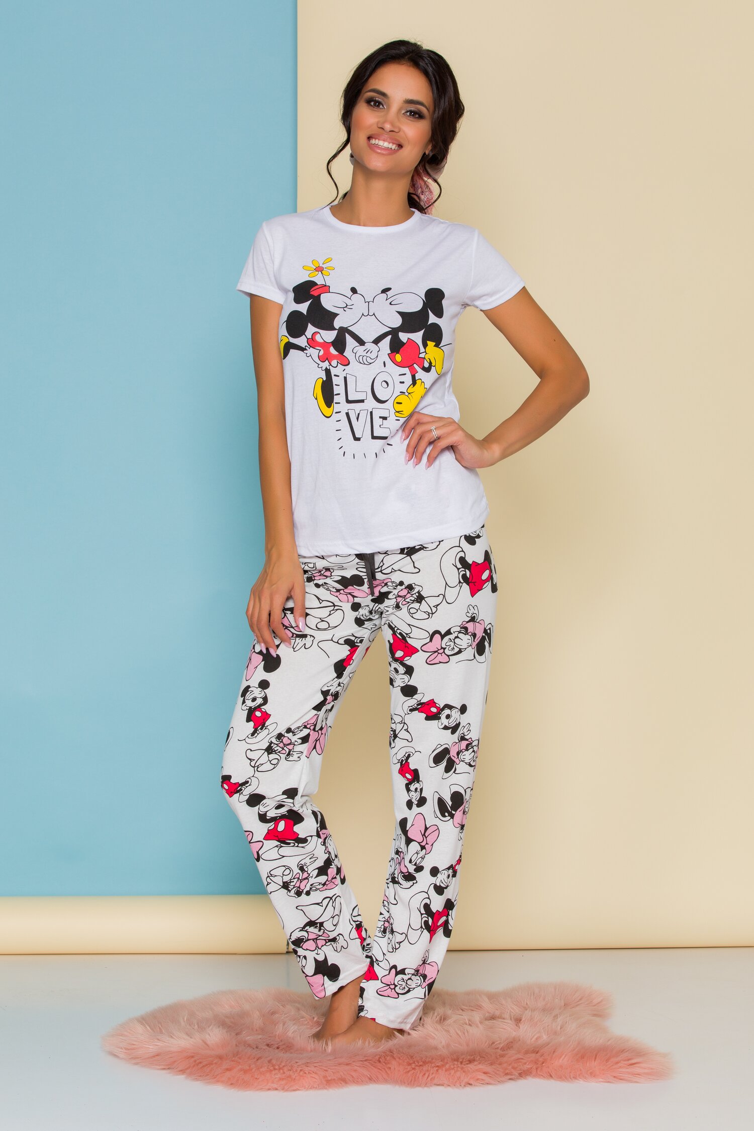 Pijama Super Love alba cu imprimeu