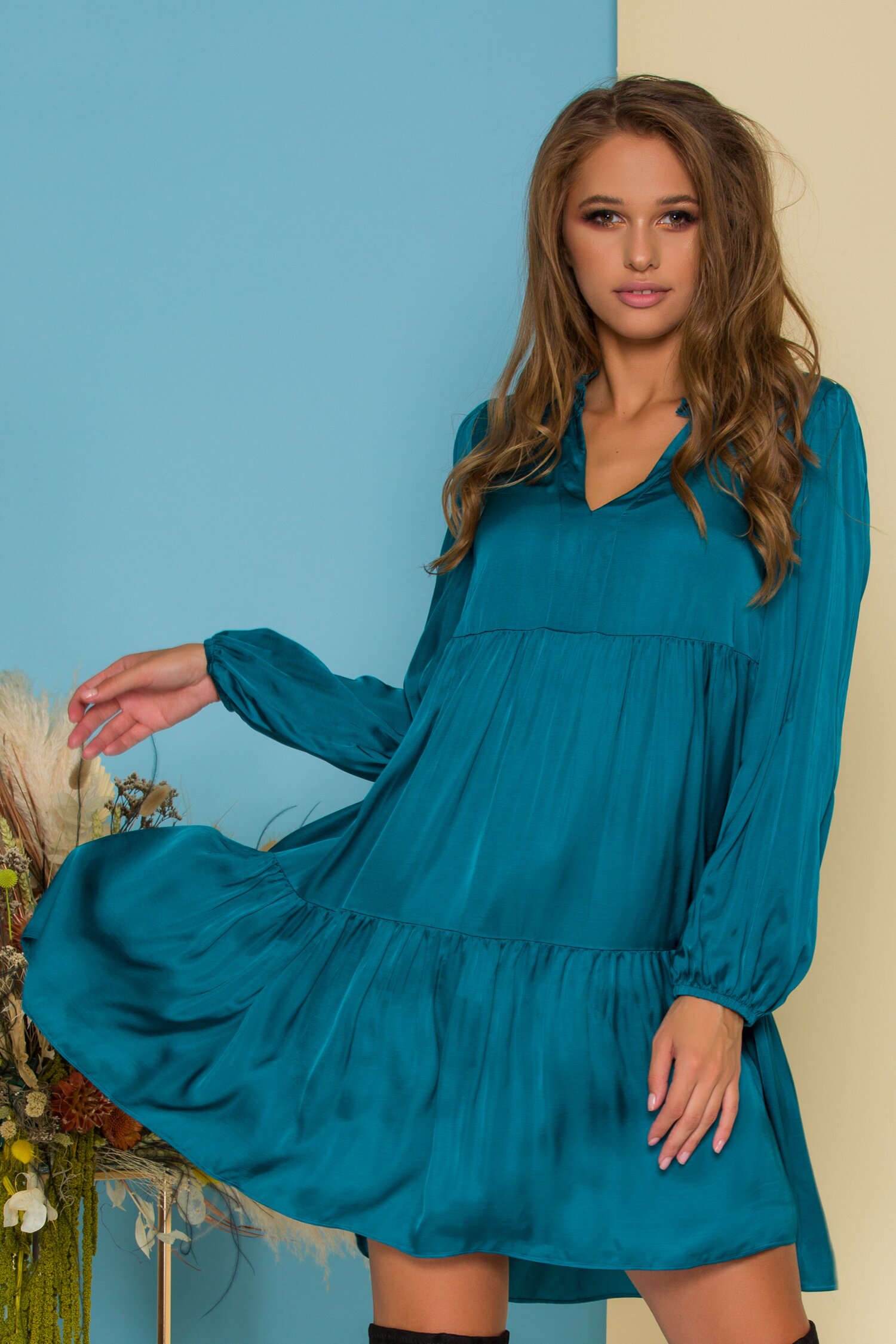 Rochie Abby verde petrol lejera