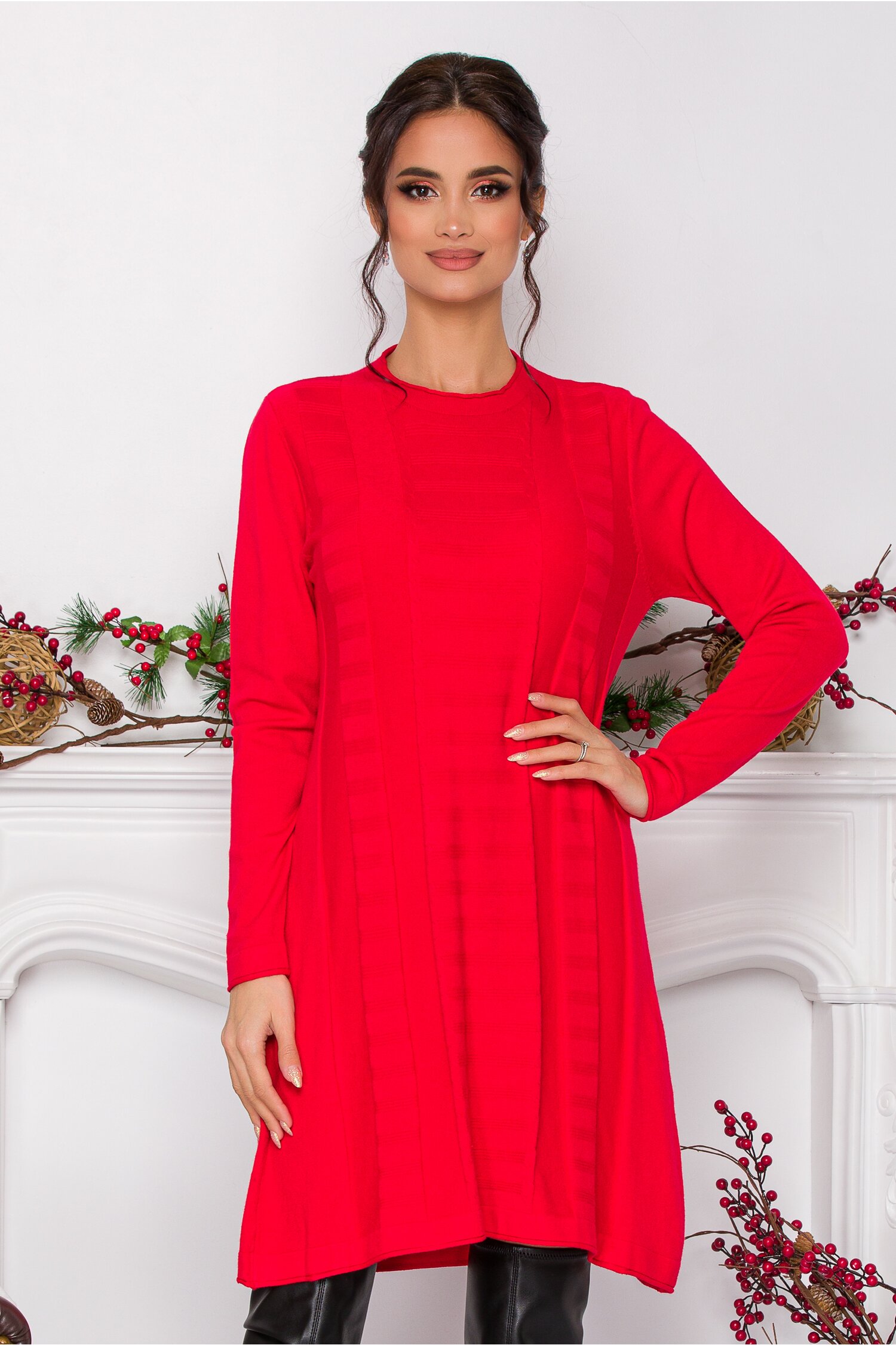 Rochie Analis rosie cu model in relief