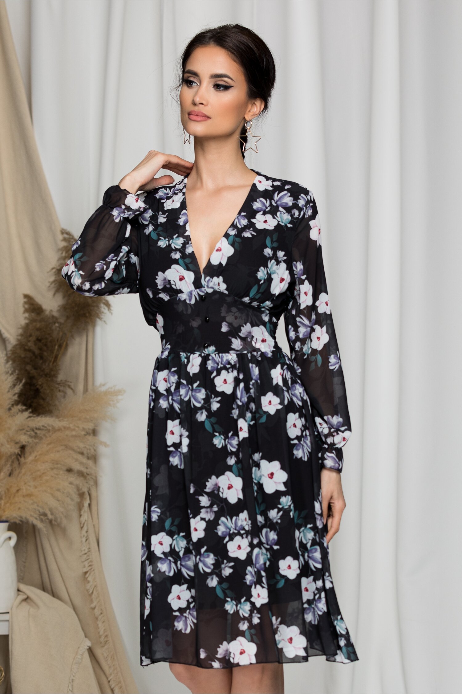 Rochie Andrada neagra cu imprimeu floral