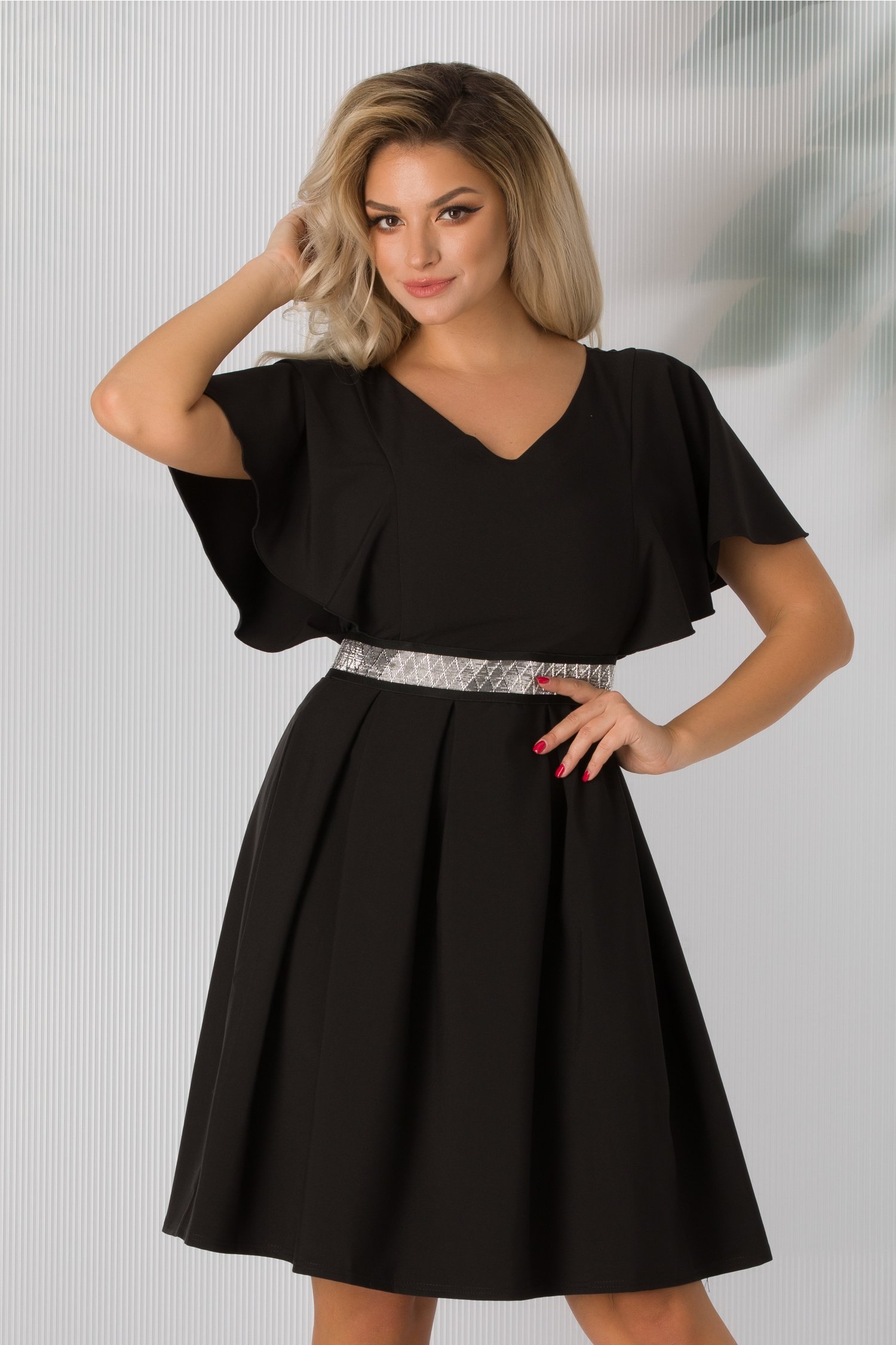 Rochie Andreea neagra cu detalii argintii in talie