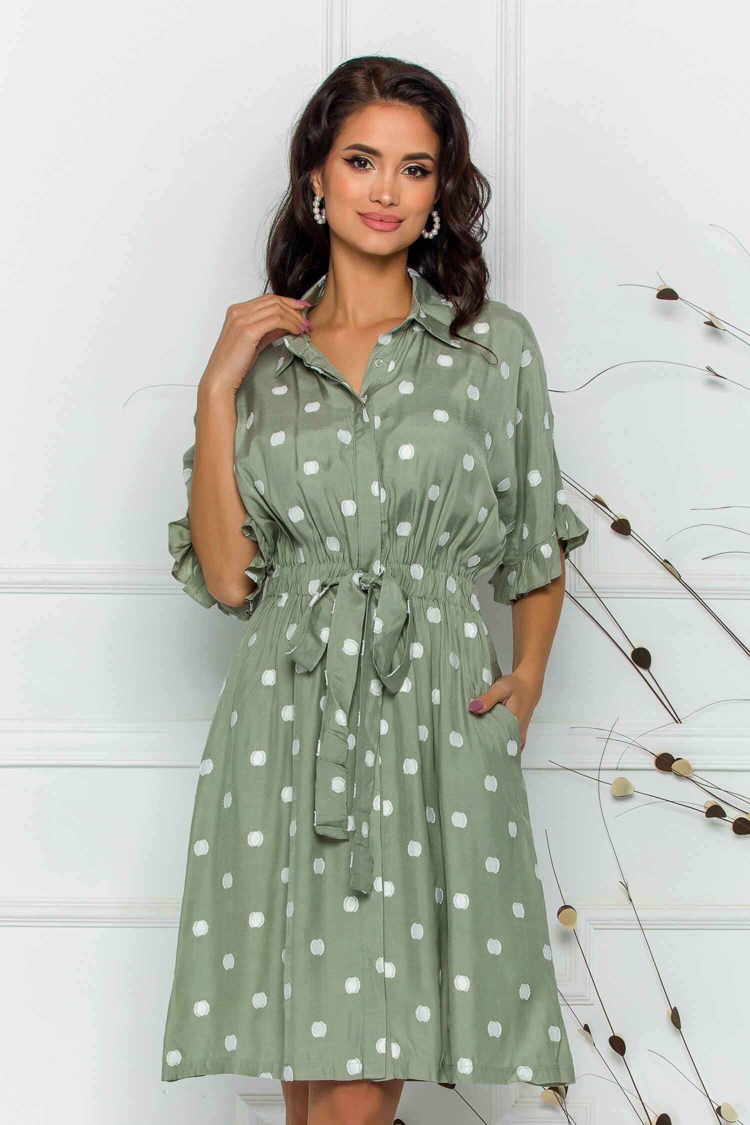 Rochie Axi kaki cu buline