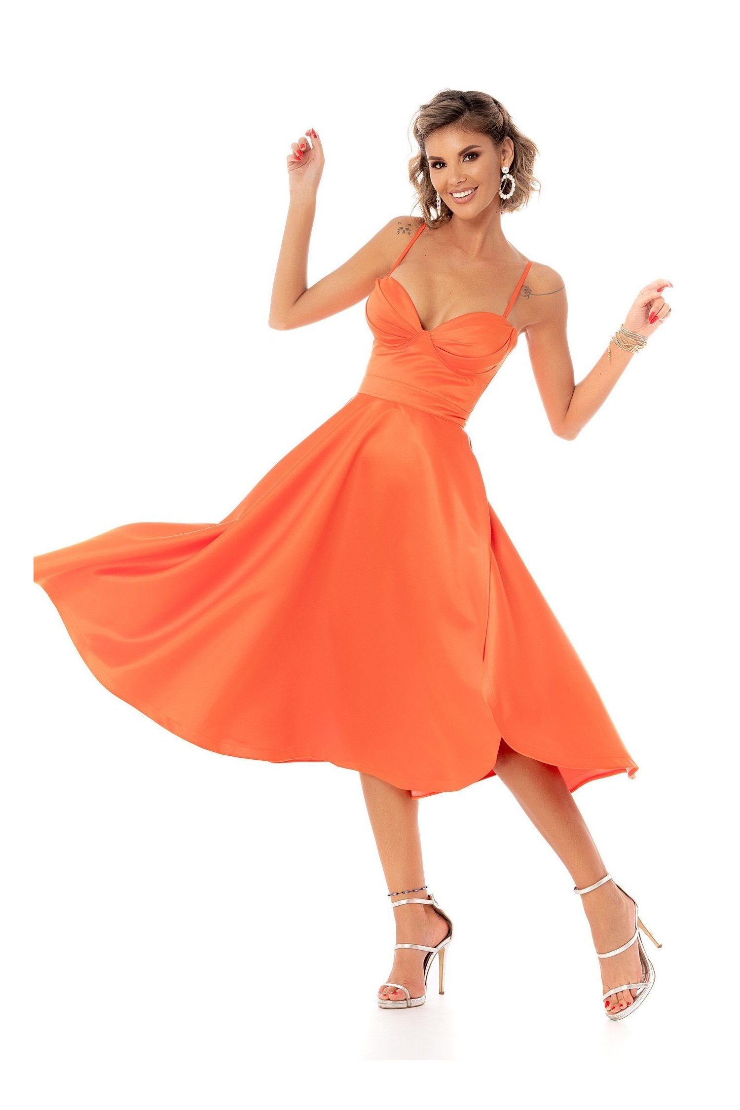 Rochie bby orange midi din tafta