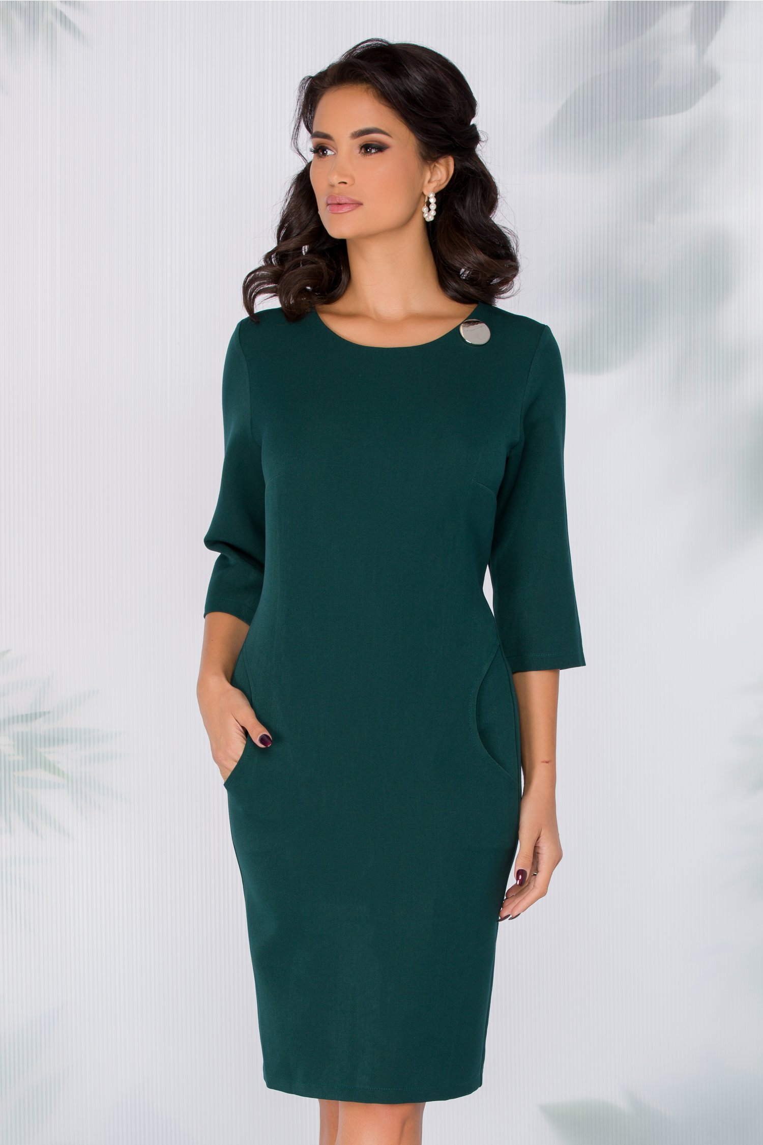 Rochie carli verde inchis cu buzunare