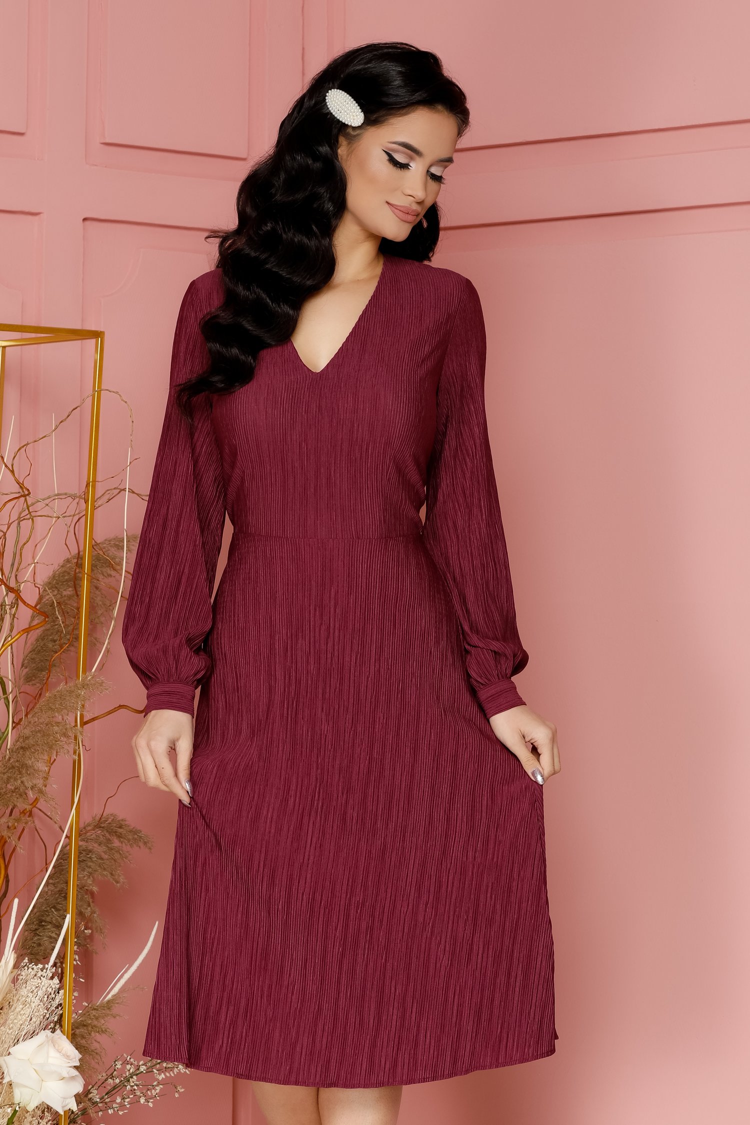 Rochie Daniela magenta plisata