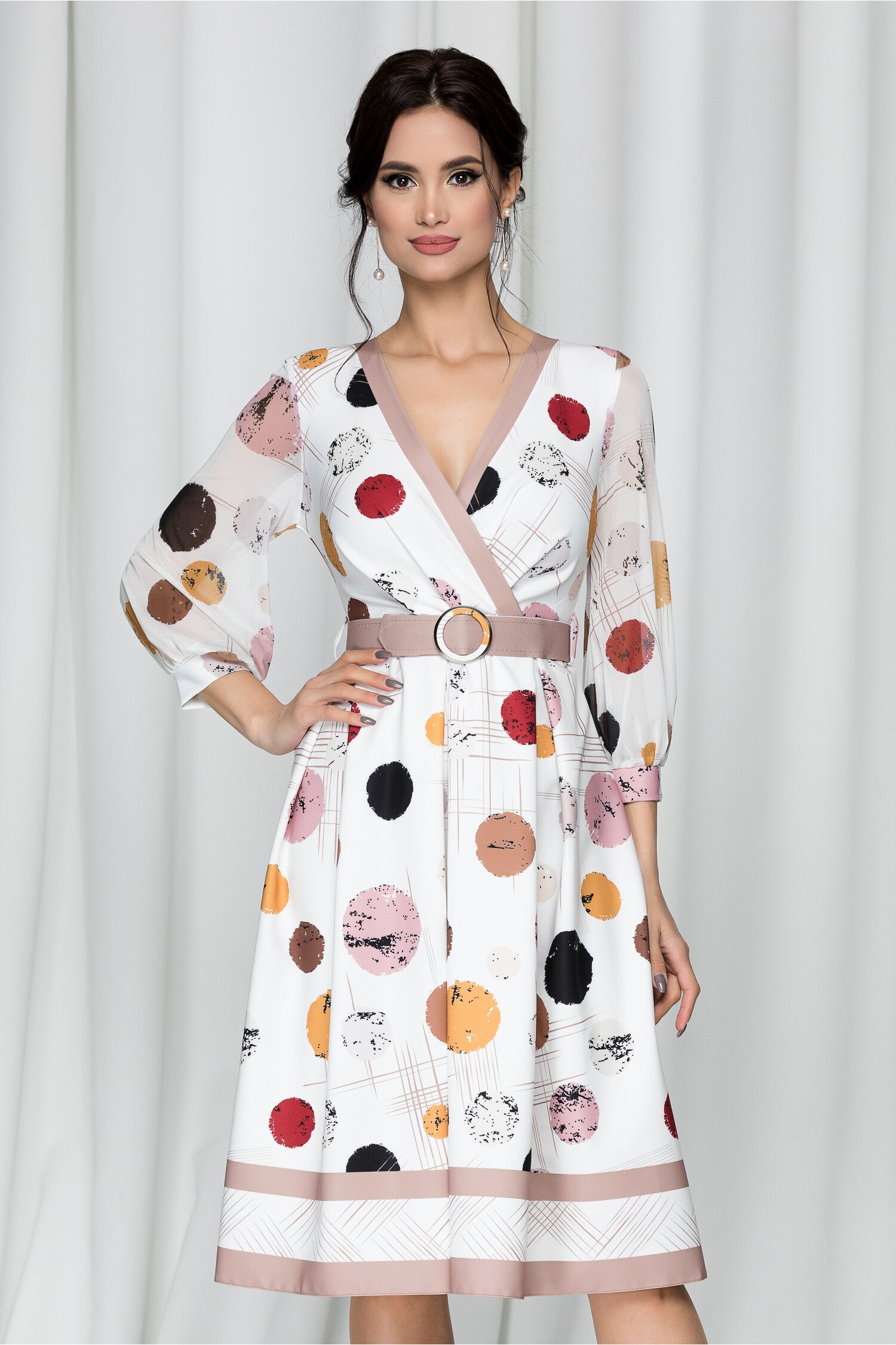 Rochie delia alba cu buline maro