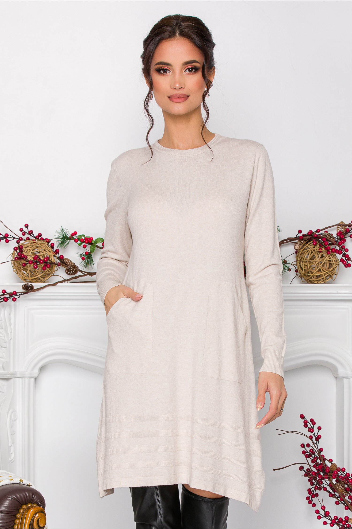Rochie Dima lejera ivory cu buzunare