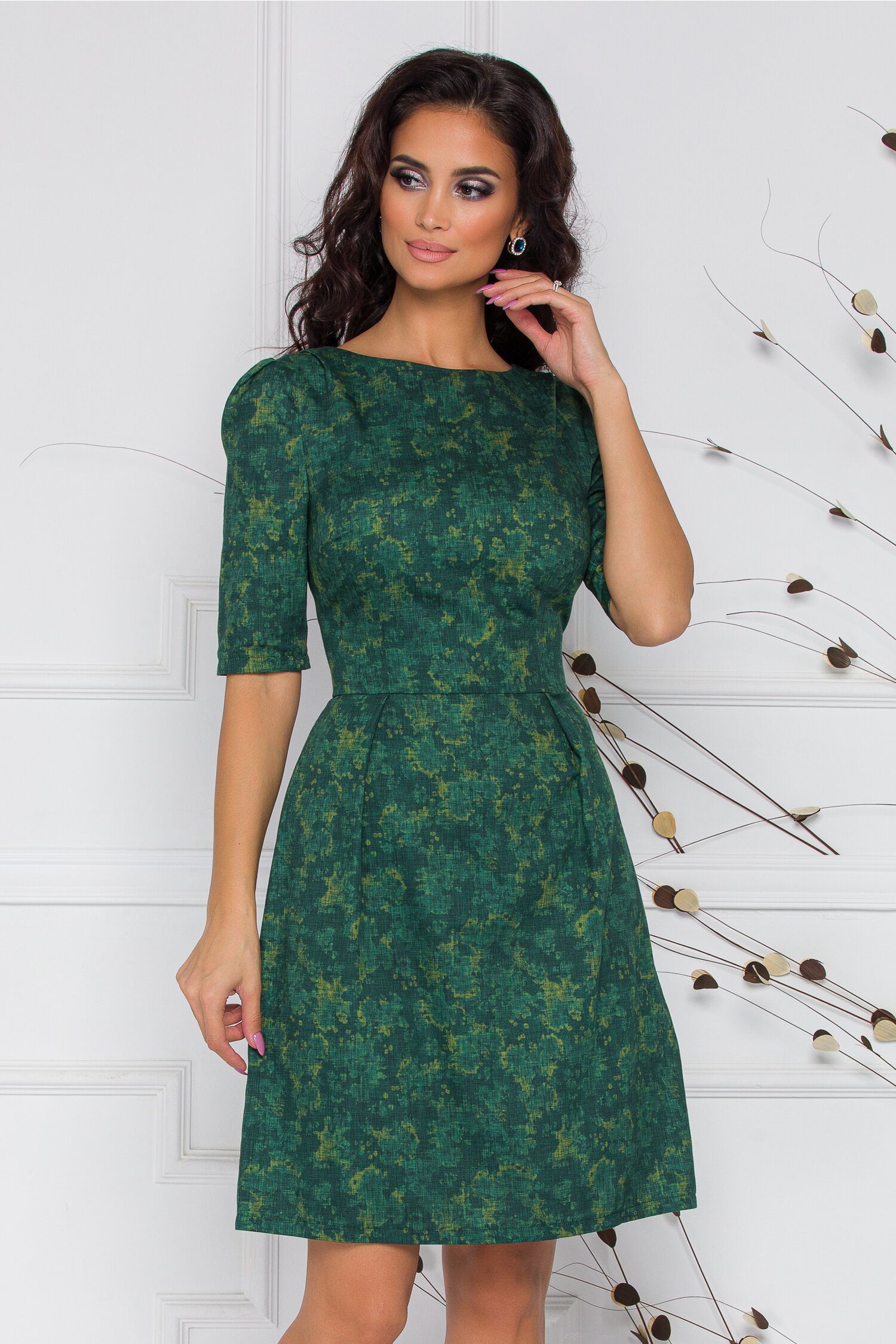 Rochie Elen verde cu imprimeu