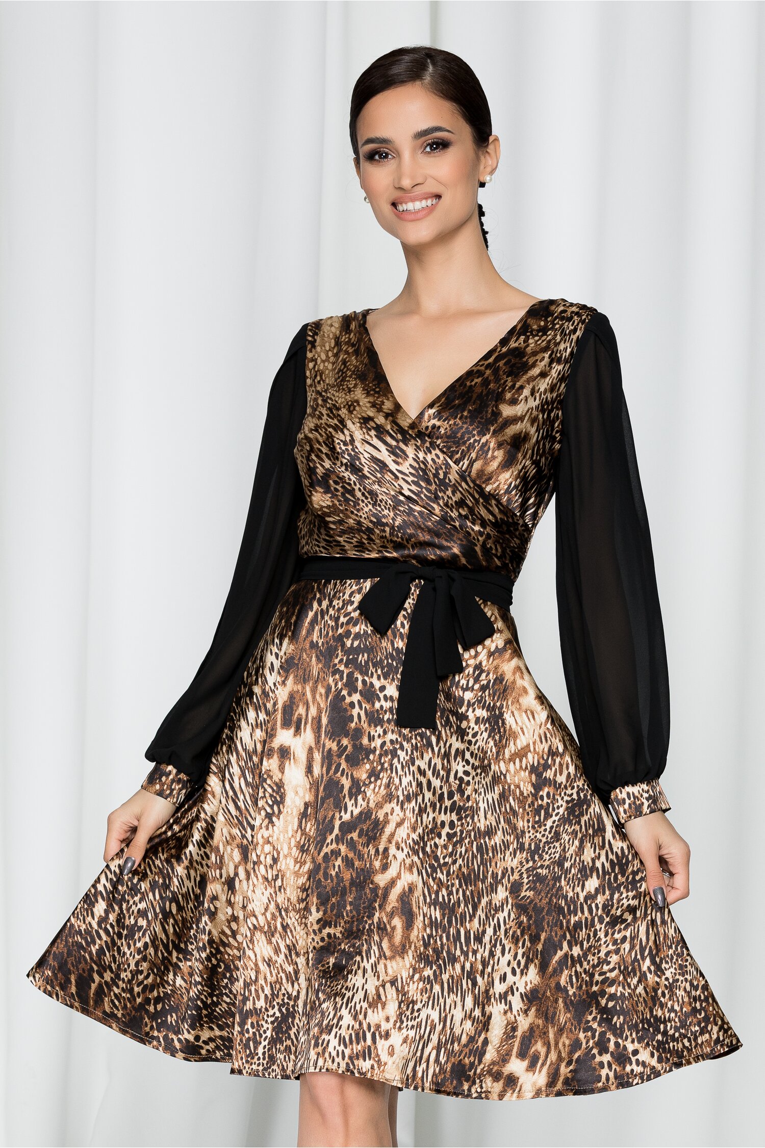 Rochie Ella Collection Delia neagra cu animal print maro