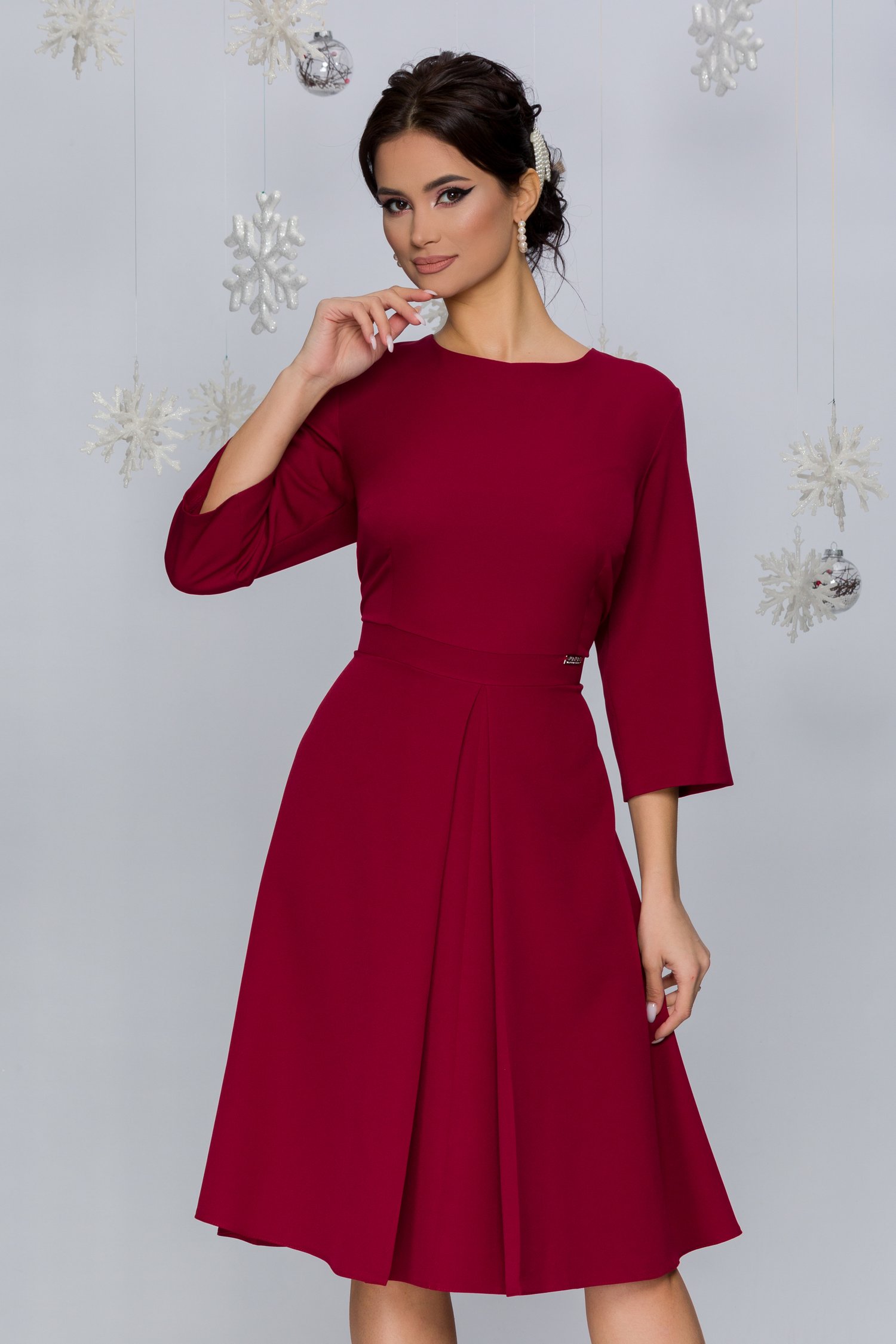 Rochie harmony bordo cu pliu maxi pe fata