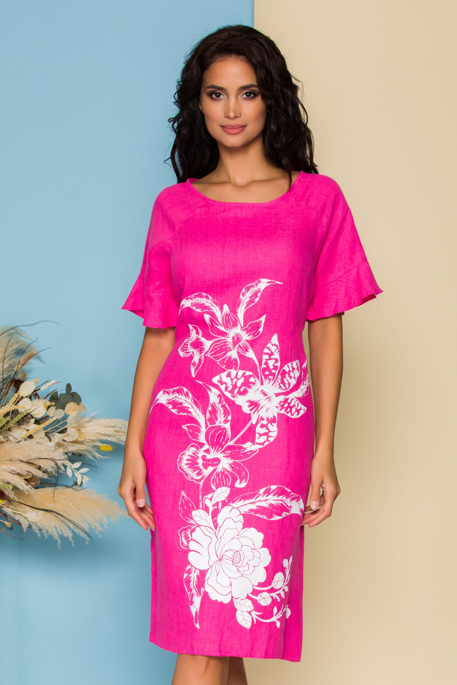 Rochie Jackie fucsia cu imprimeu floral