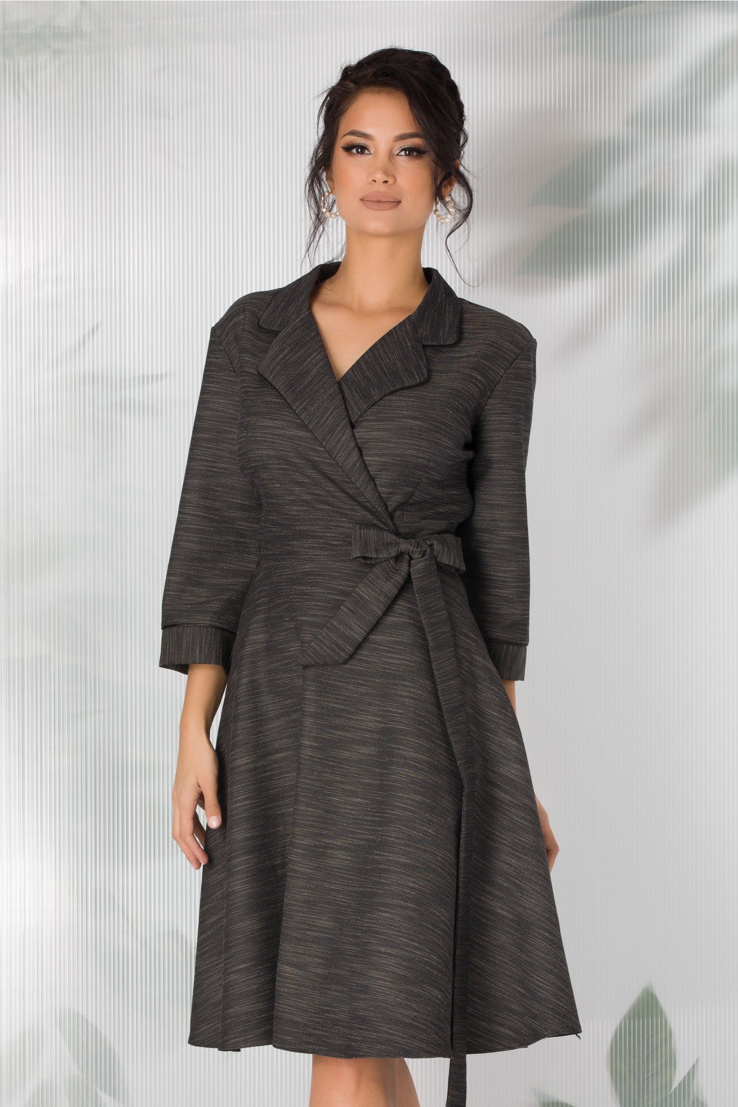 Rochie kiara gri cu cordon in talie