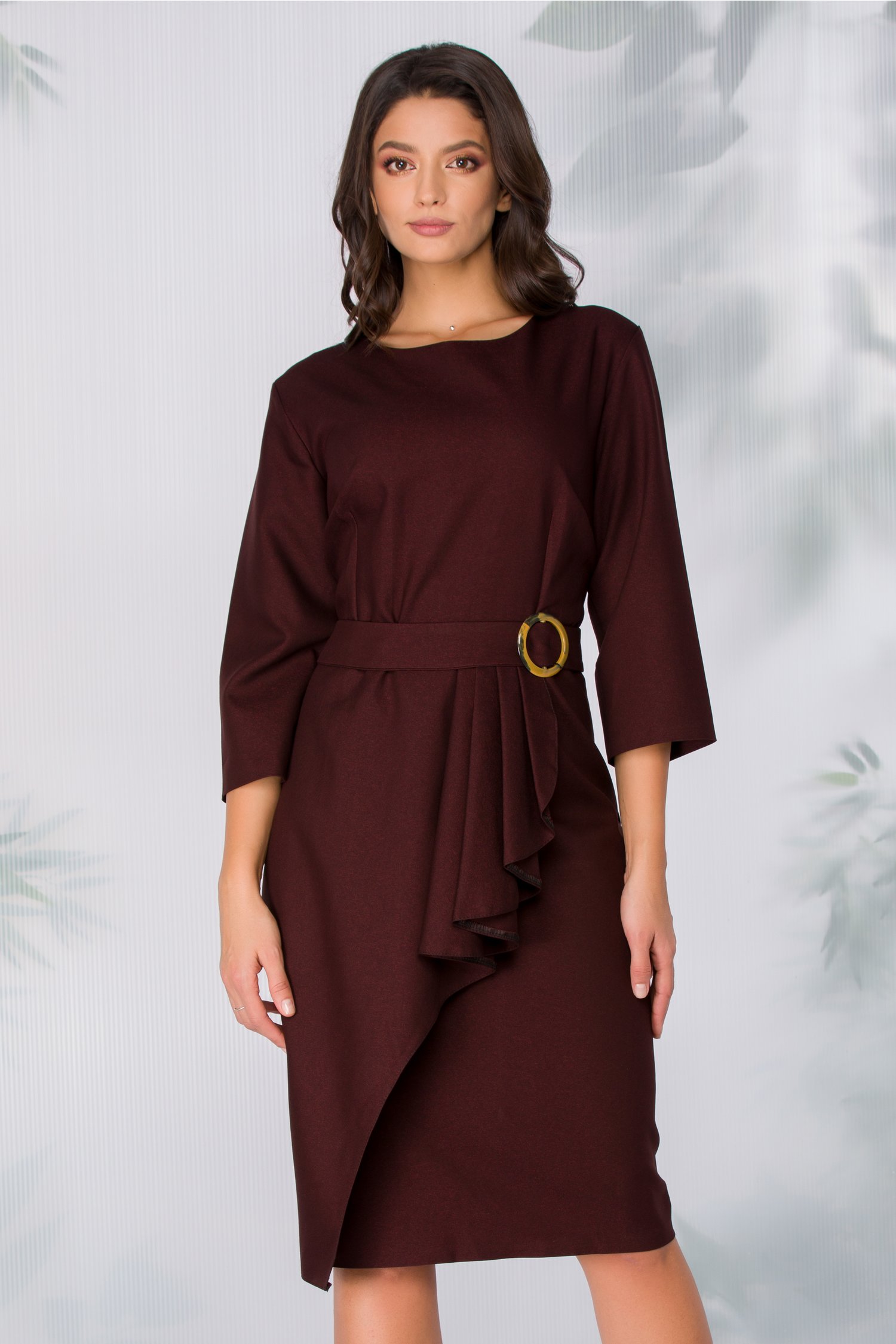 Rochie kiley bordo inchis cu peplum in talie