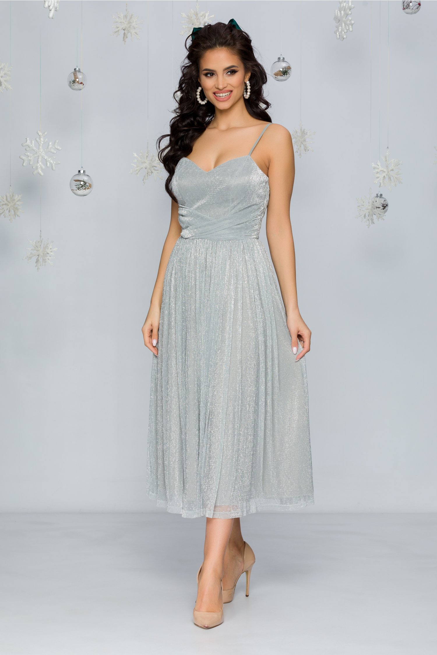 Rochie ladonna argintie din lurex