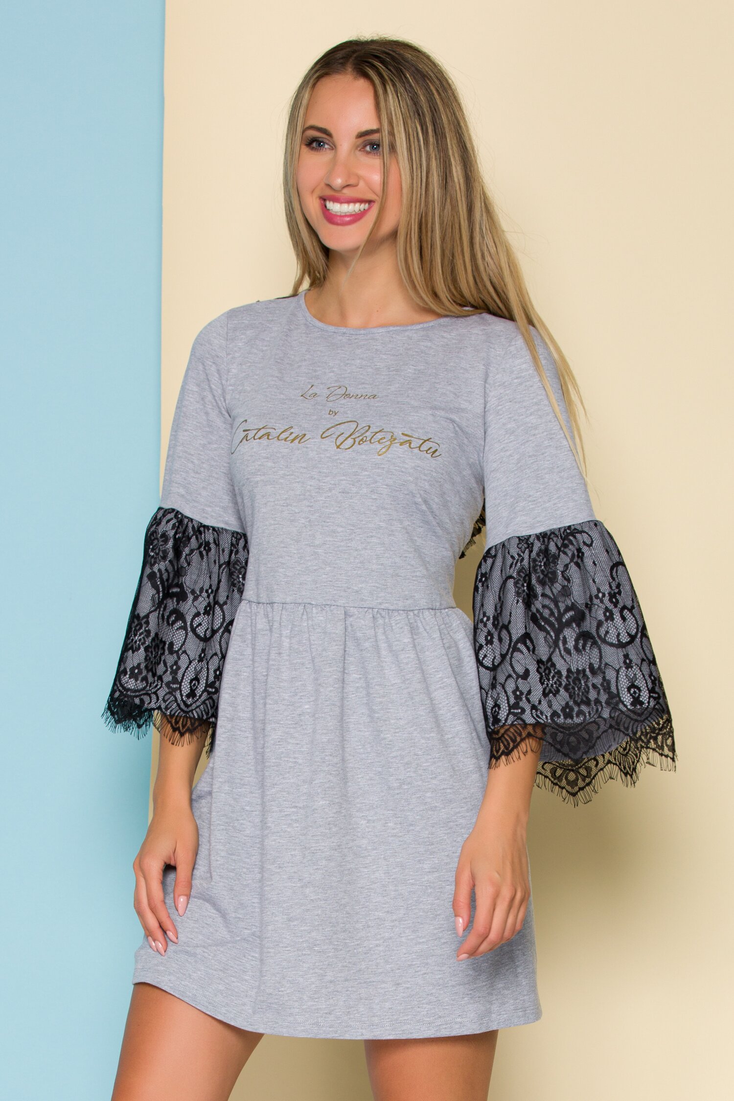 Rochie LaDonna by Catalin Botezatu gri cu spatele gol