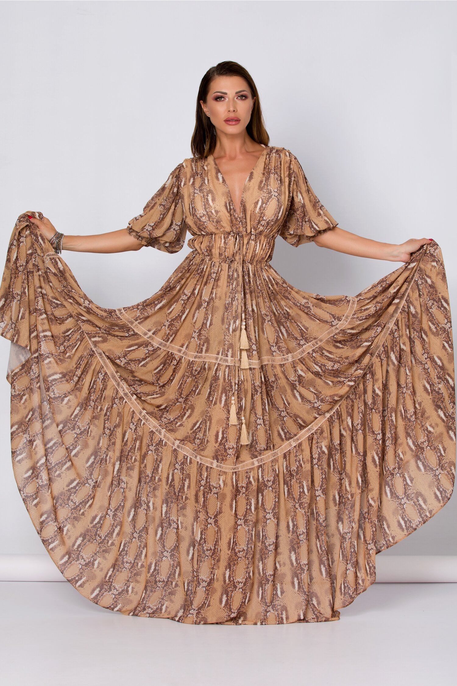 Rochie LaDonna by Catalin Botezatu maro cu print snake