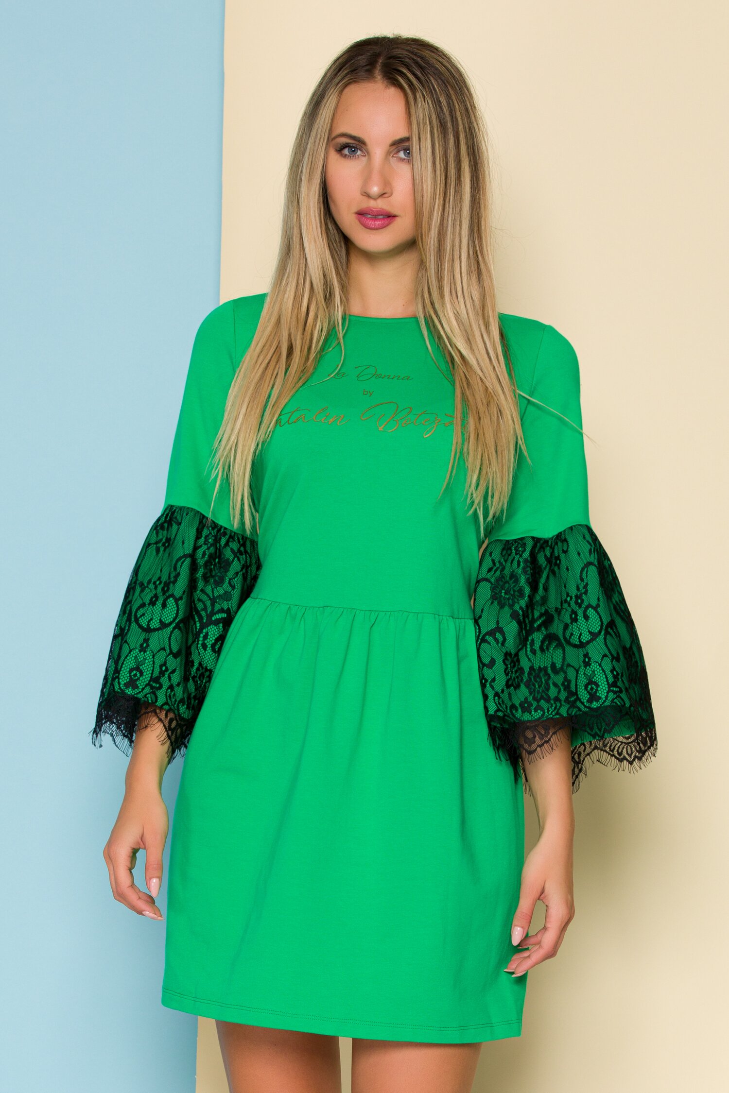Rochie LaDonna by Catalin Botezatu verde cu spatele gol