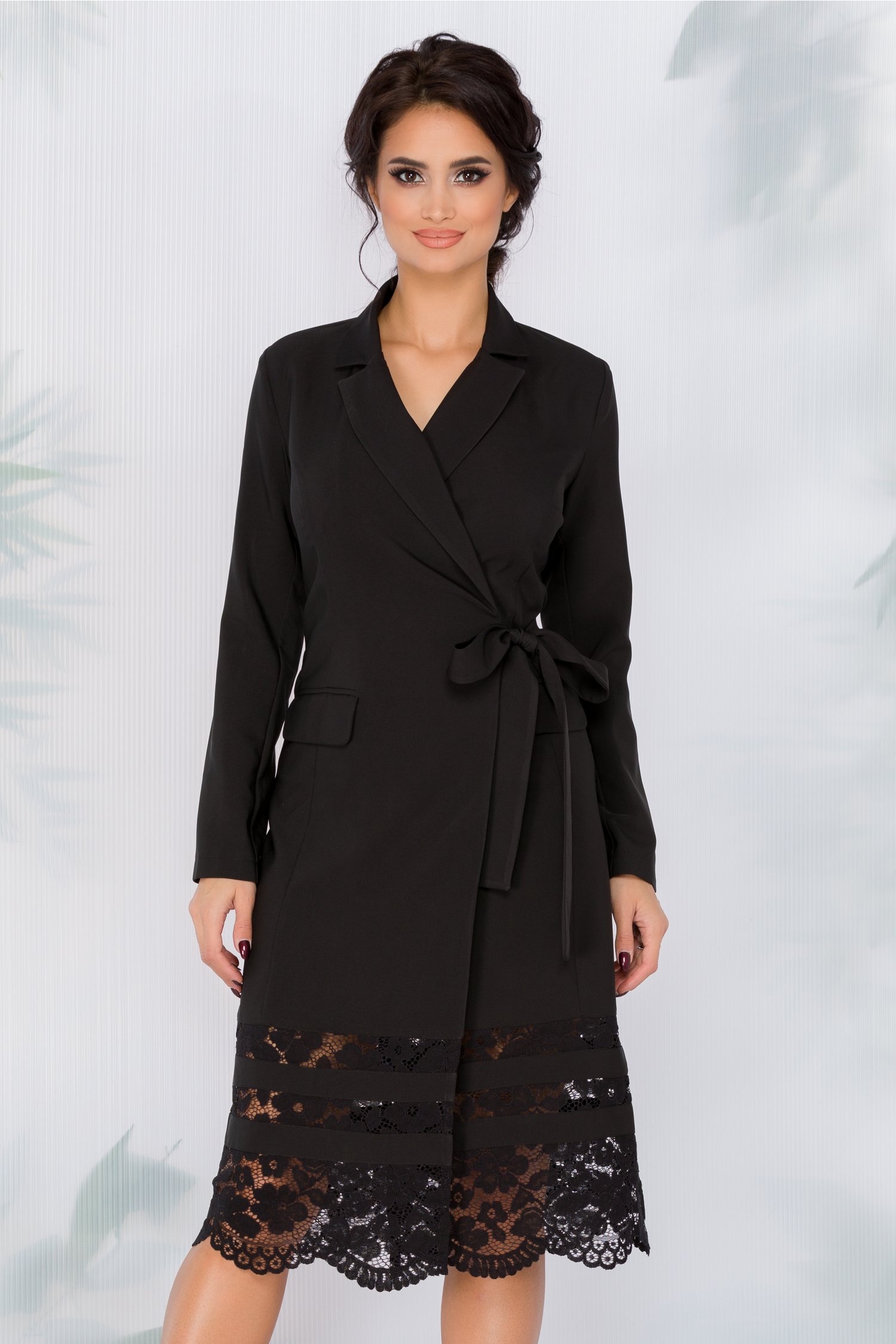 Rochie ladonna neagra petrecuta cu dantela la baza