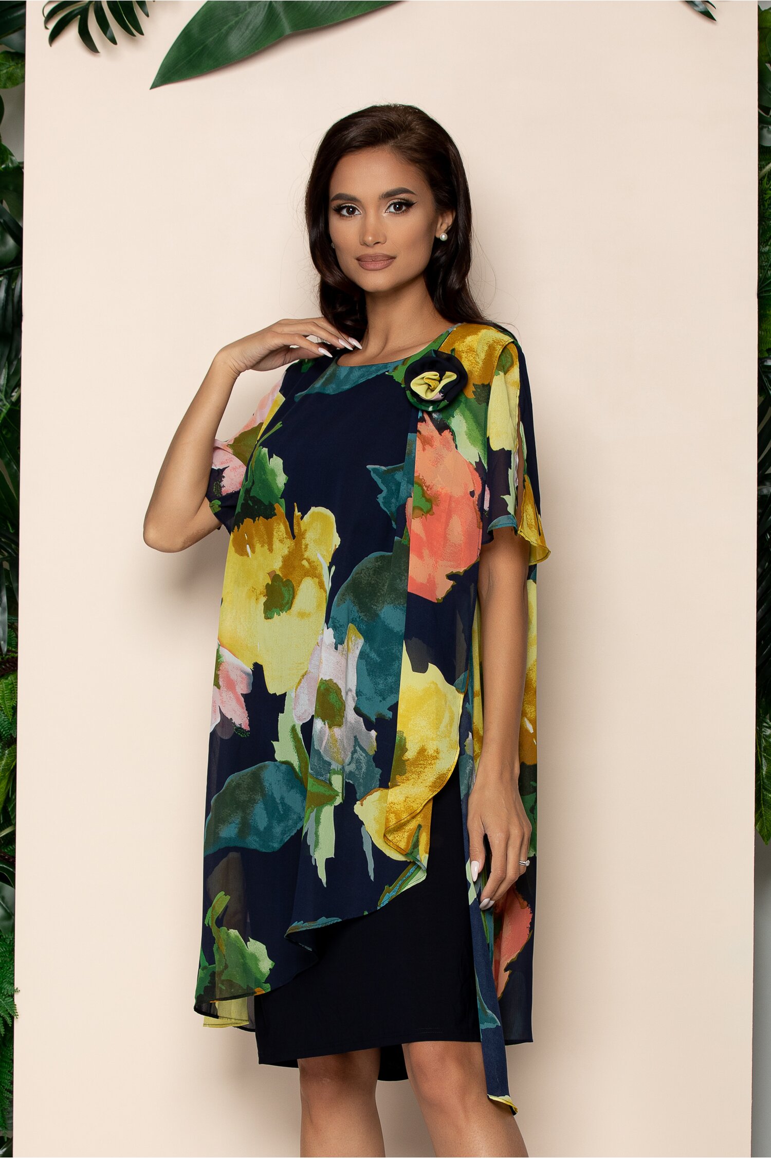 Rochie livia bleumarin cu imprimeu floral