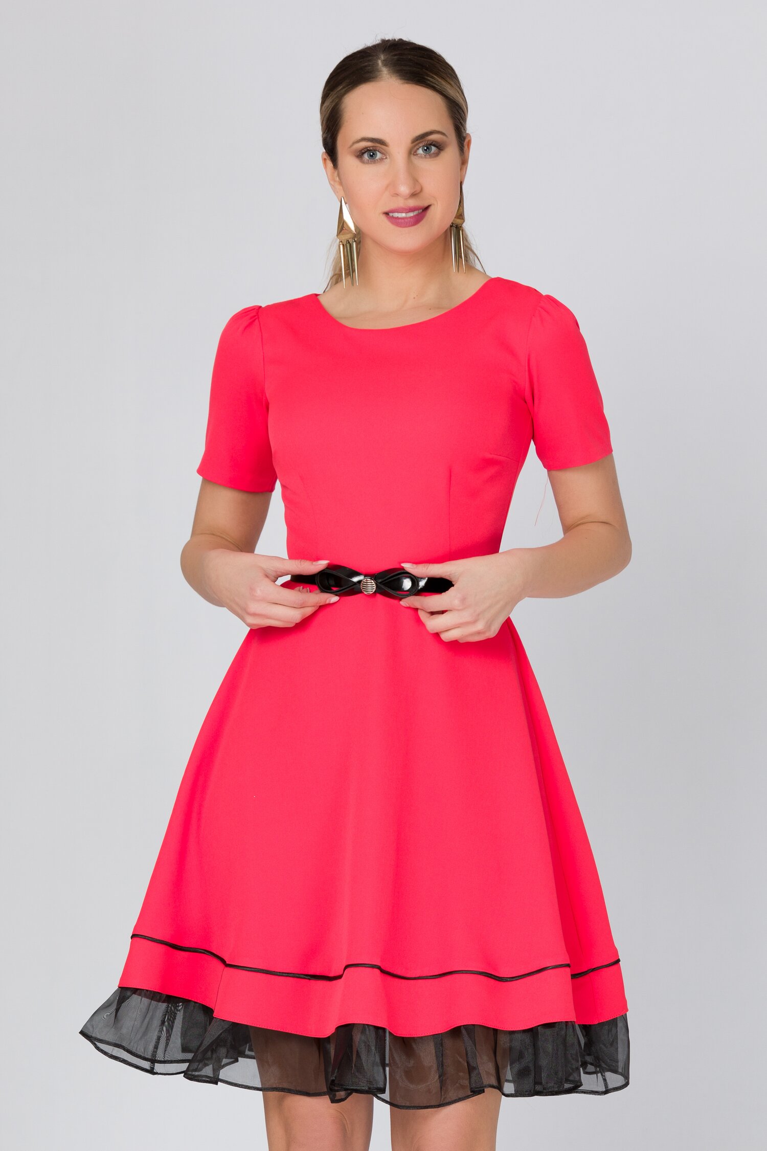 Rochie Lorelai rosu zmeura accesorizata cu organza la baza