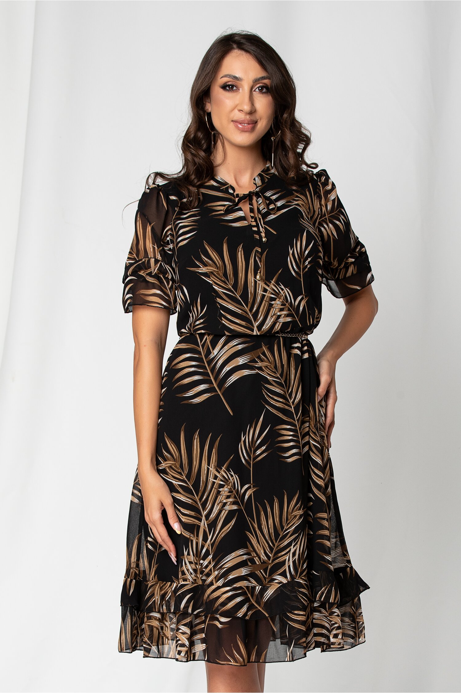 Rochie Margo neagra cu imprimeu exotic