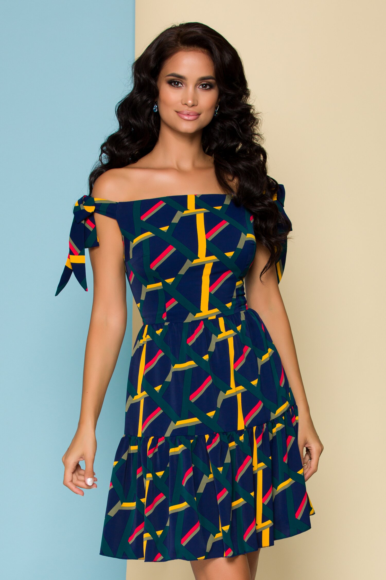 Rochie MBG bleumarin cu imprimeuri geometrice