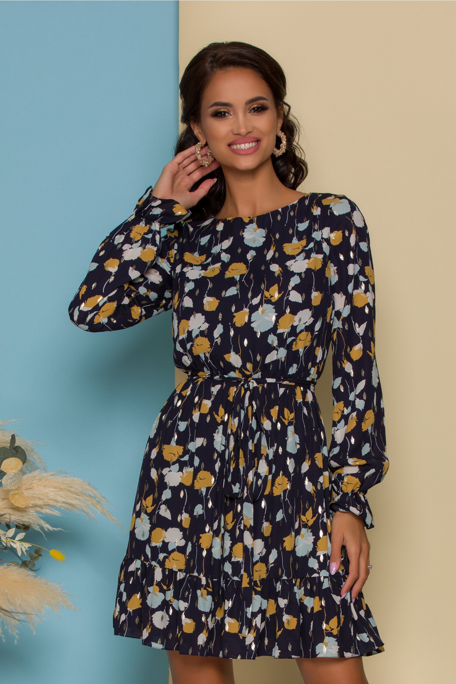 Rochie MBG cu imprimeuri in nuante tomnatice