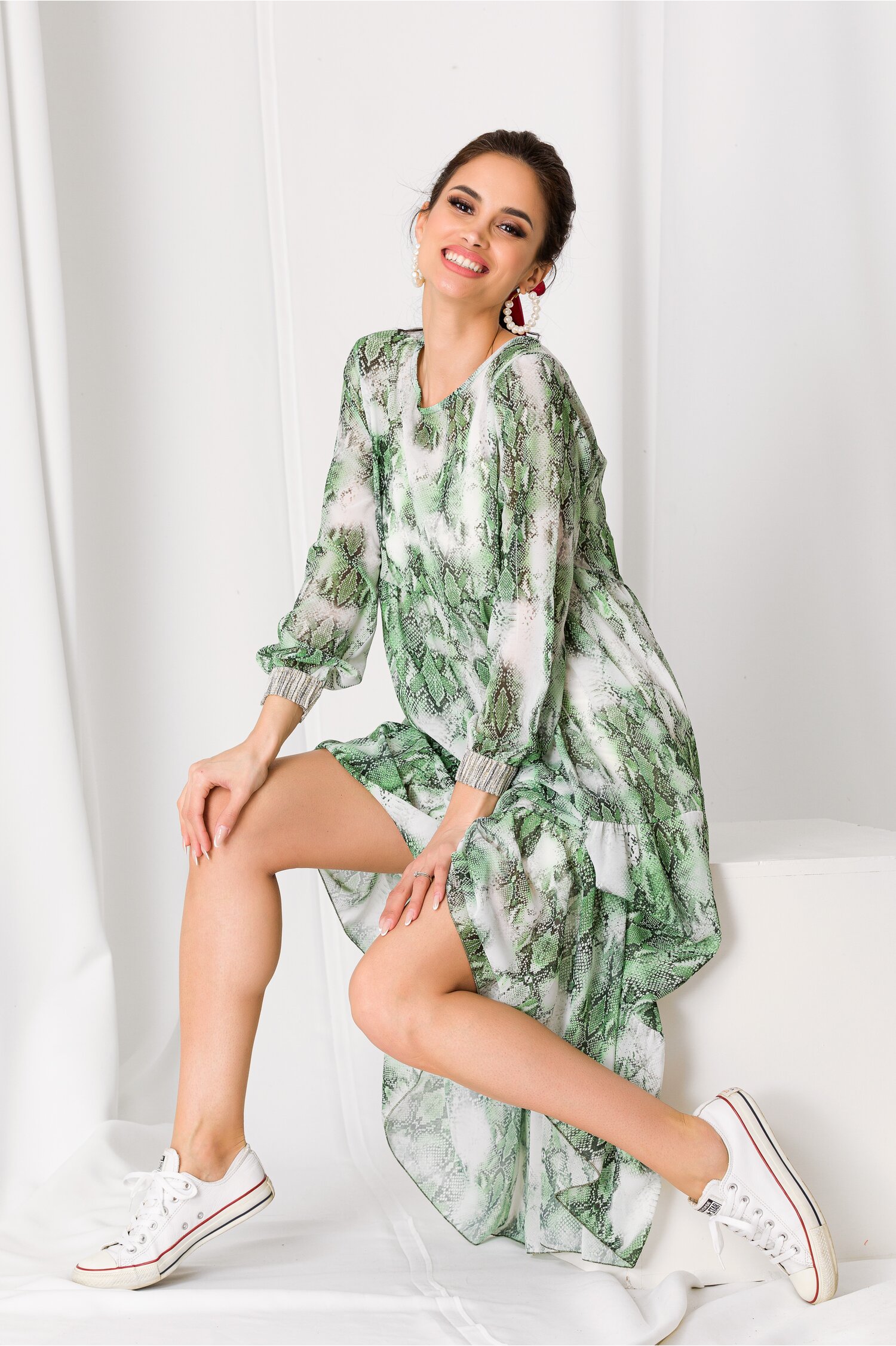 Rochie Misha verde cu print snake