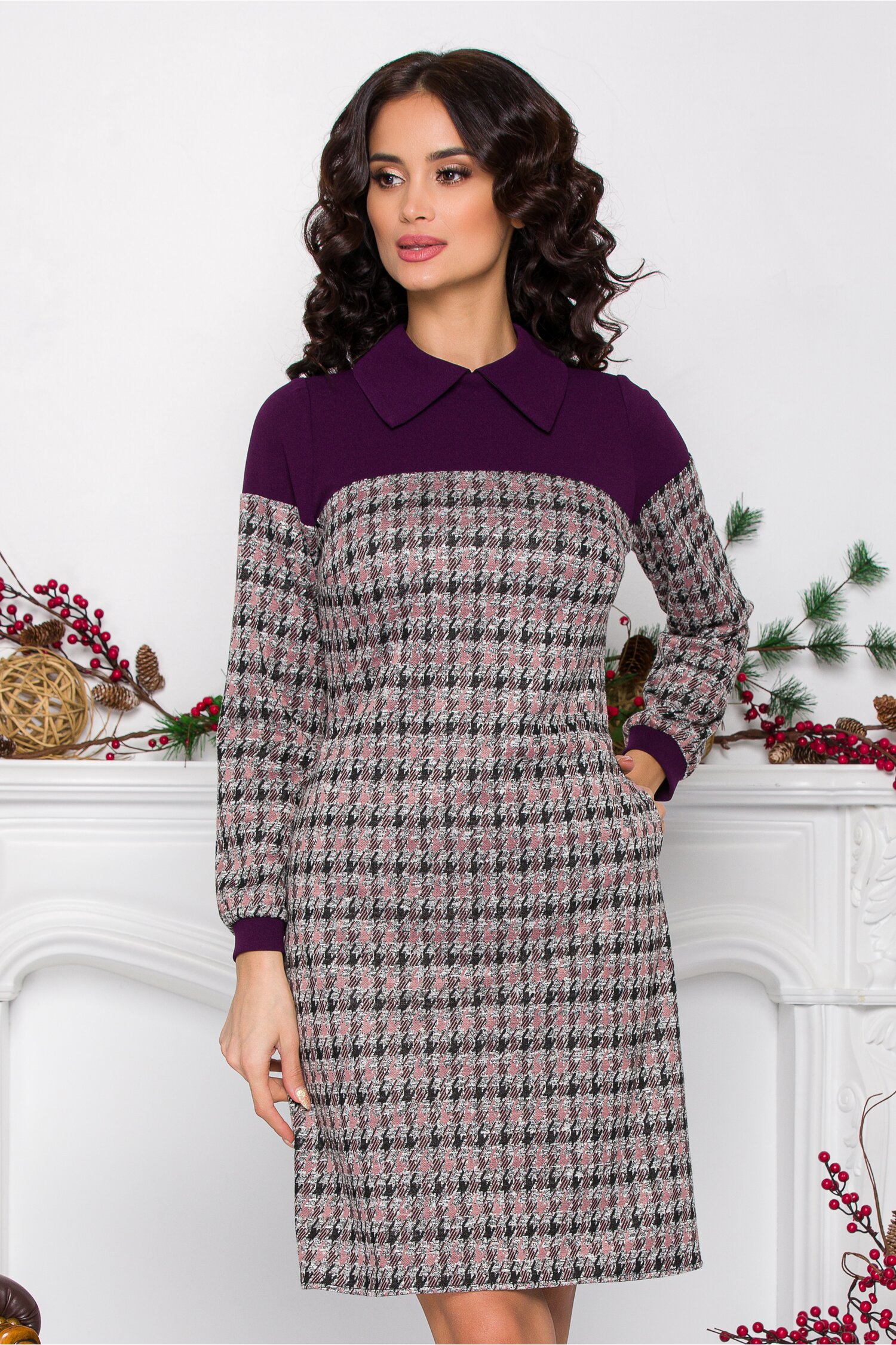 Rochie Moze mov cu imprimeu picior de cocos